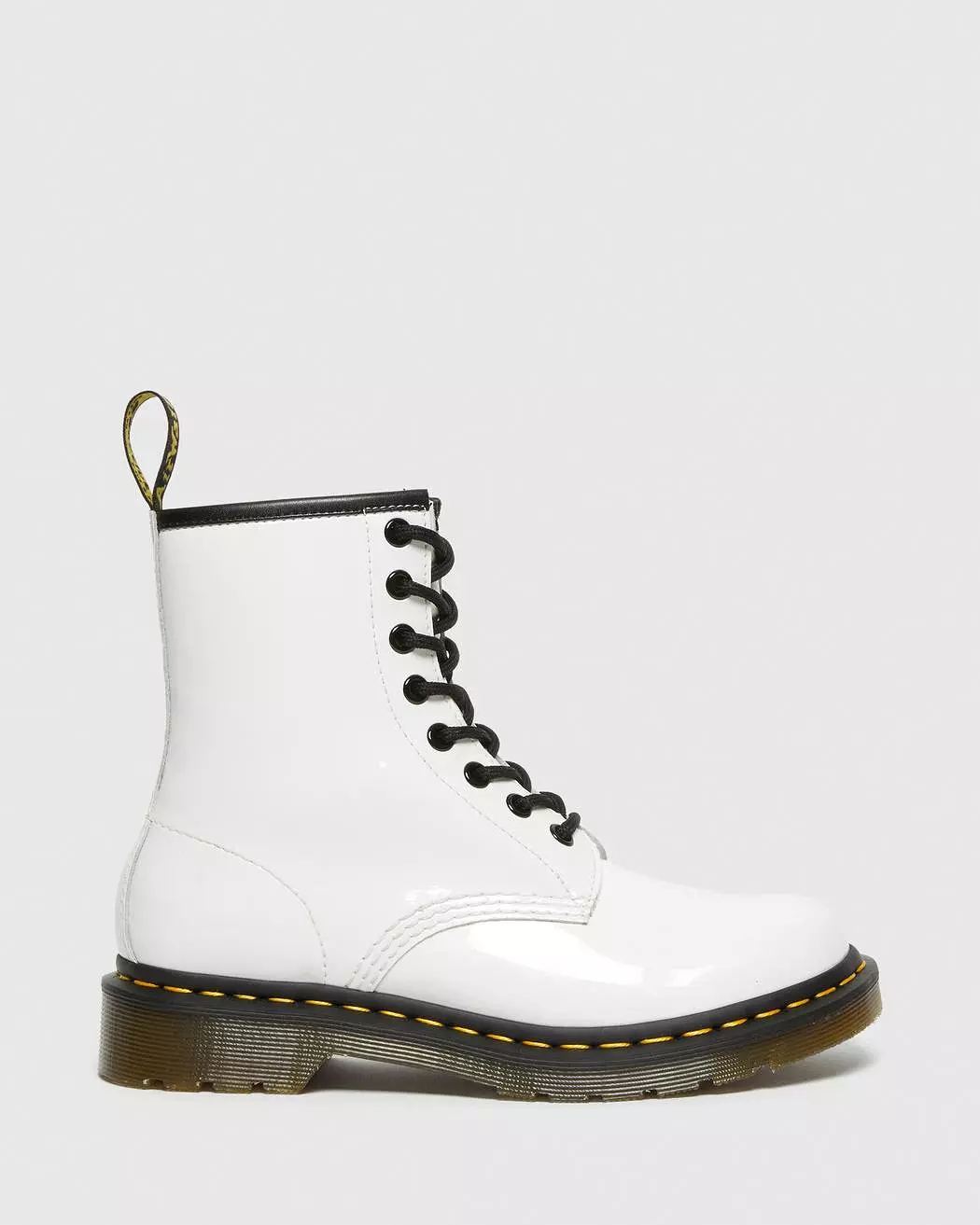 Dr. Martens Women's 1460 PATENT LEATHER LACE UP BOOTS (White Lucido + Patent Lamper)