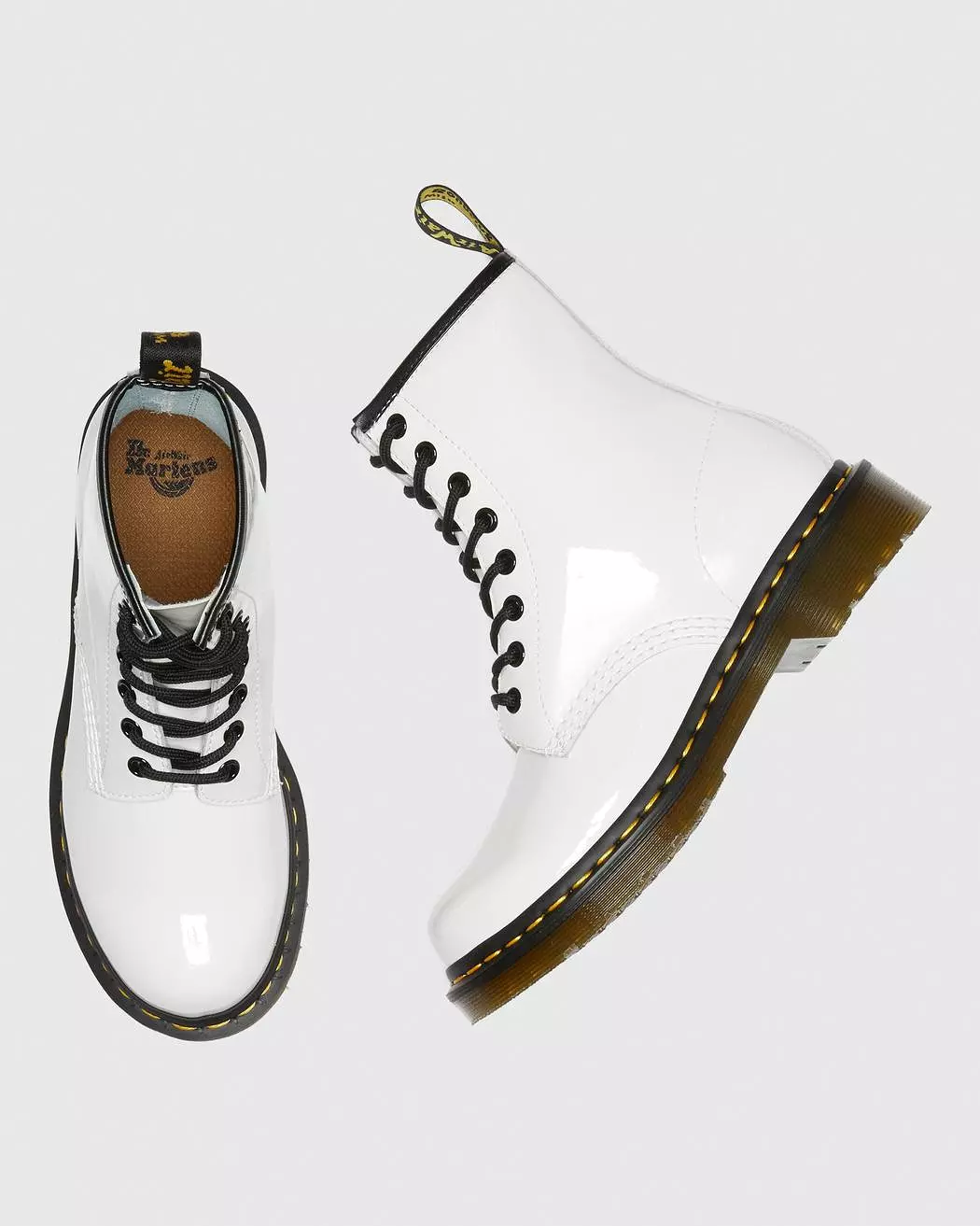 Dr. Martens Women's 1460 PATENT LEATHER LACE UP BOOTS (White Lucido + Patent Lamper)