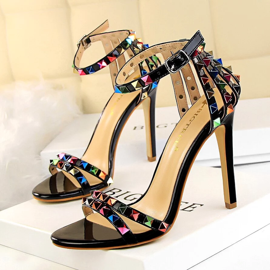 Elegant Buckle Fashion Rivets High Heels Sandals Women Cut-Outs Party Shoes