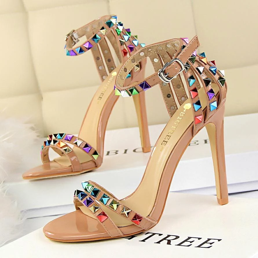 Elegant Buckle Fashion Rivets High Heels Sandals Women Cut-Outs Party Shoes