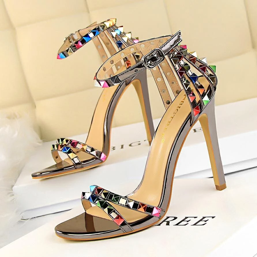 Elegant Buckle Fashion Rivets High Heels Sandals Women Cut-Outs Party Shoes