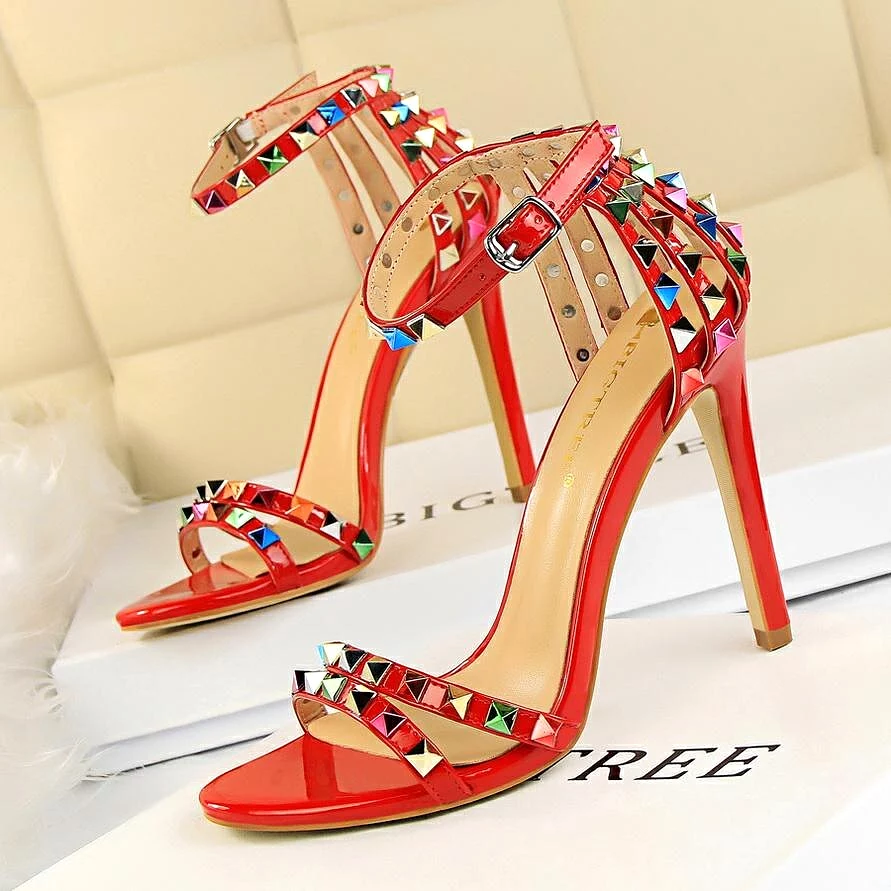 Elegant Buckle Fashion Rivets High Heels Sandals Women Cut-Outs Party Shoes