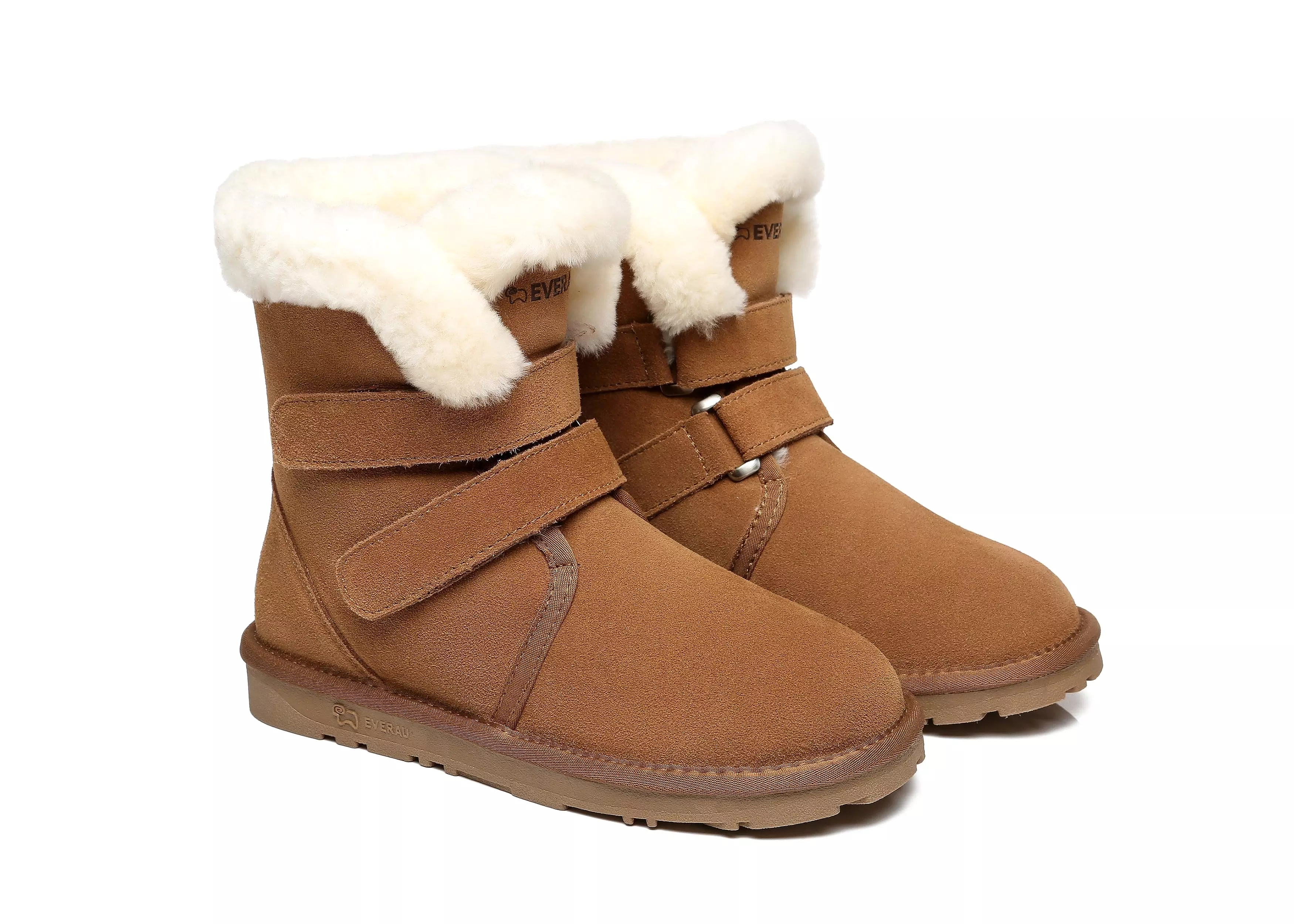 EVERAU Double Hook And Loop Strap Sheepskin Boots Women Nordic