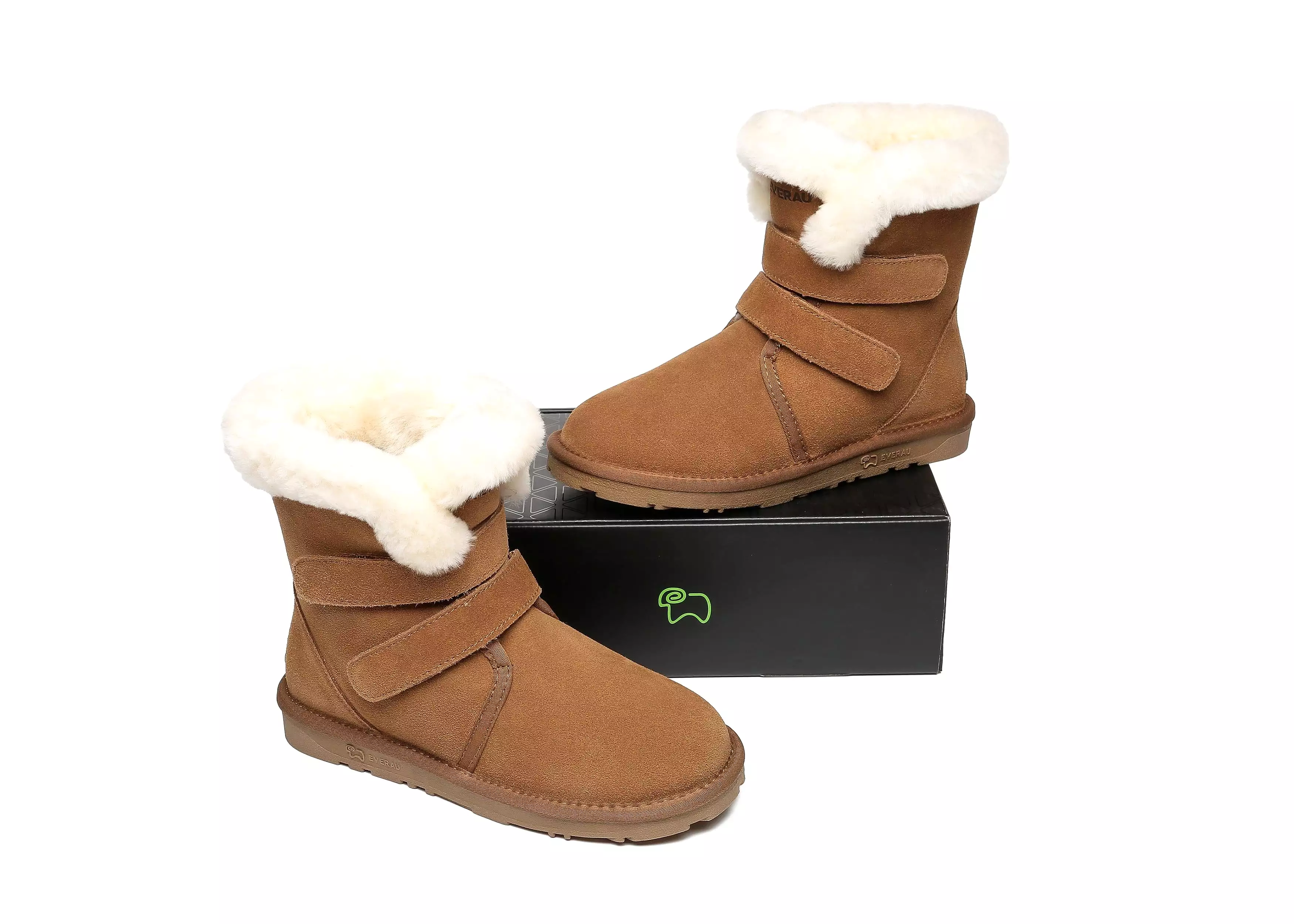 EVERAU Double Hook And Loop Strap Sheepskin Boots Women Nordic