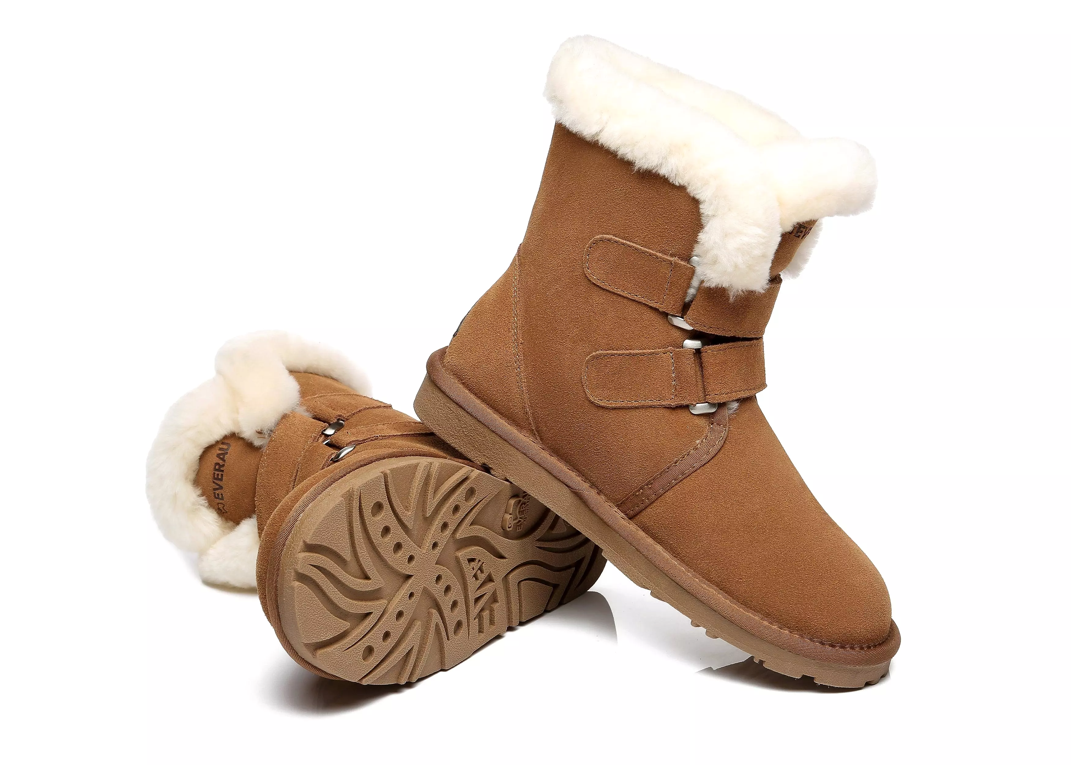 EVERAU Double Hook And Loop Strap Sheepskin Boots Women Nordic