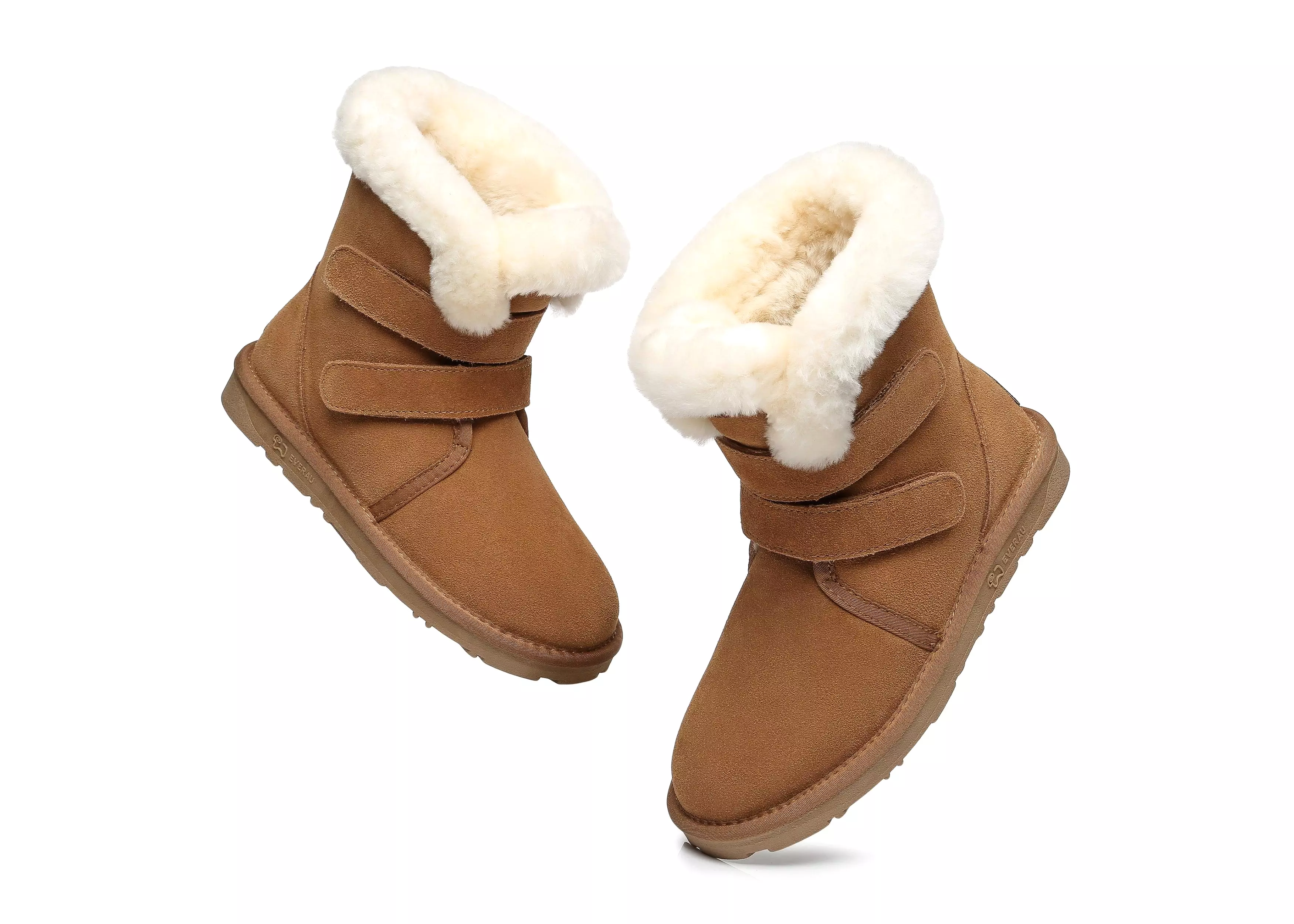 EVERAU Double Hook And Loop Strap Sheepskin Boots Women Nordic