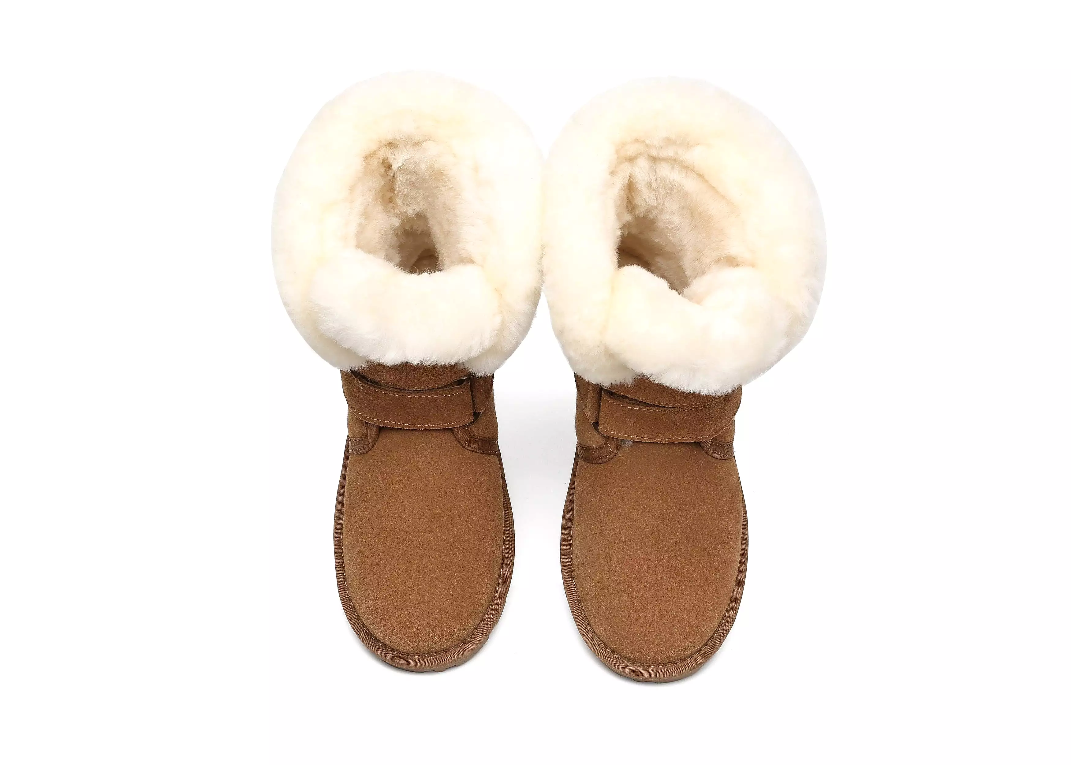 EVERAU Double Hook And Loop Strap Sheepskin Boots Women Nordic