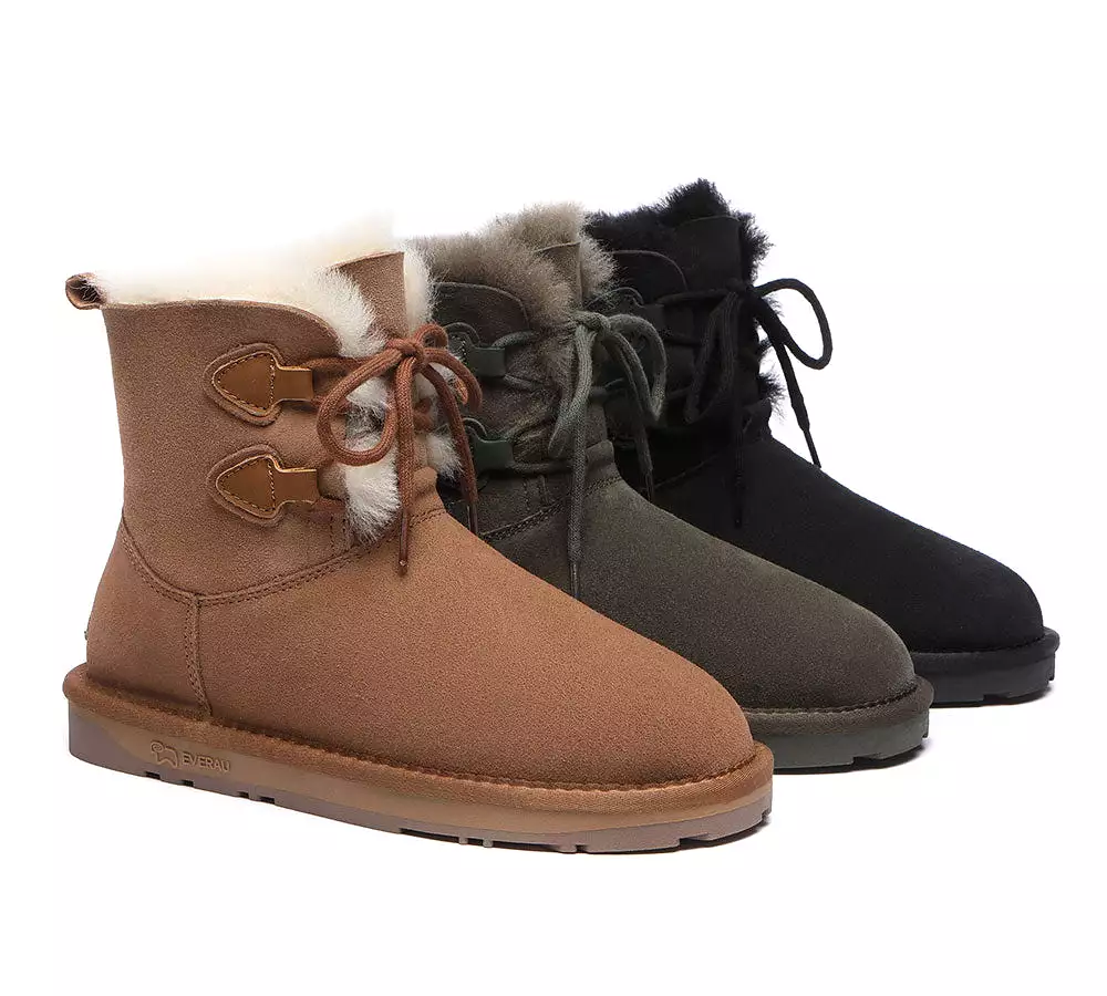 EVERAU Lace-Up Sheepskin Boots Women Short Stark