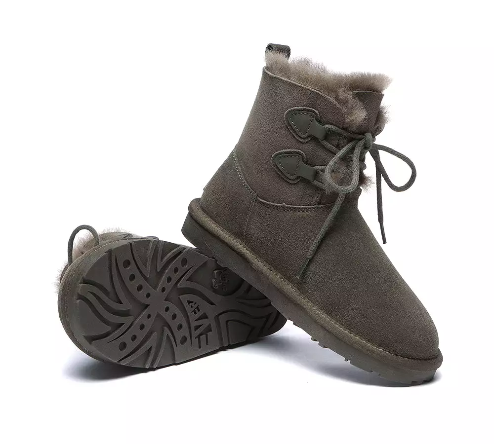 EVERAU Lace-Up Sheepskin Boots Women Short Stark