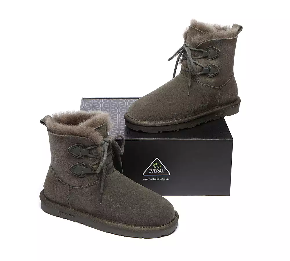 EVERAU Lace-Up Sheepskin Boots Women Short Stark