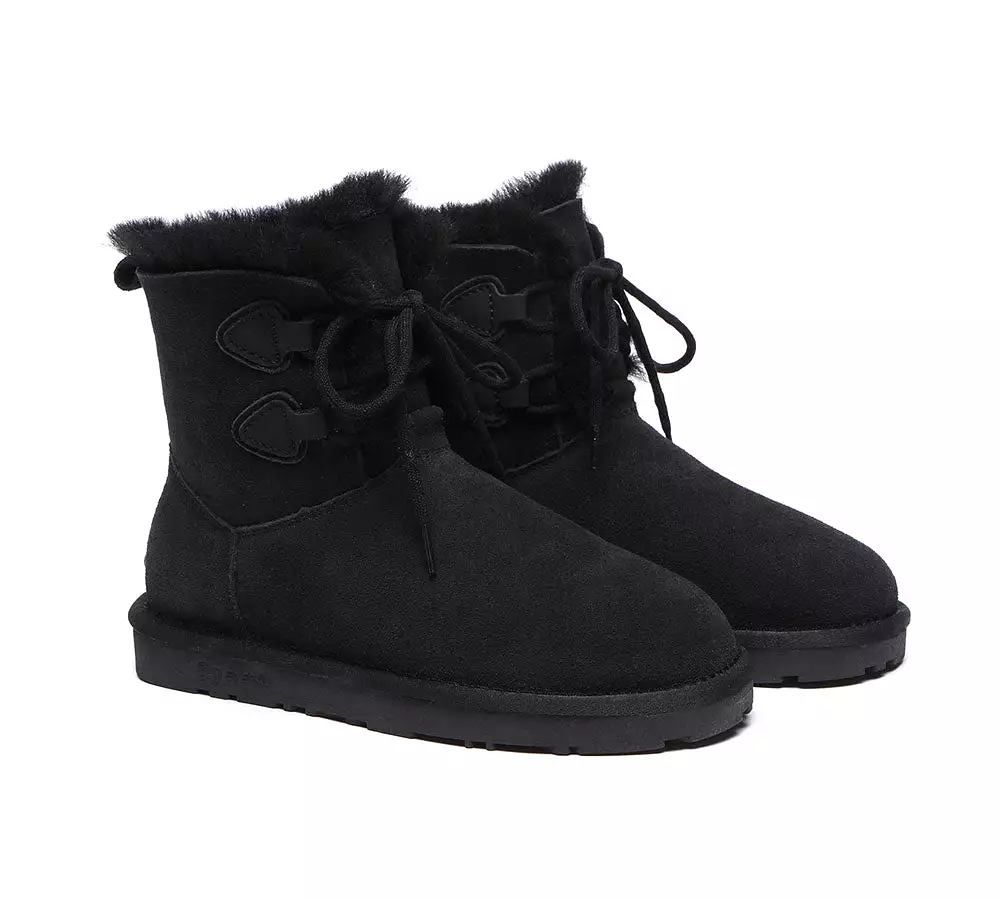 EVERAU Lace-Up Sheepskin Boots Women Short Stark