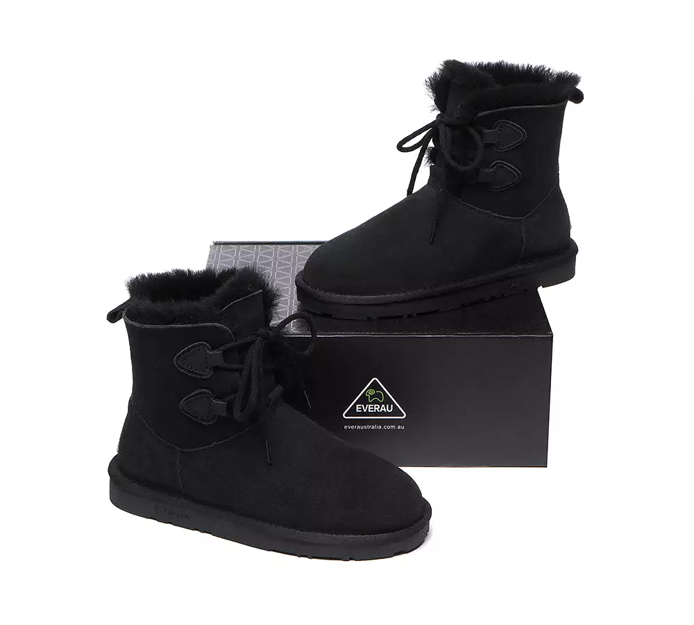 EVERAU Lace-Up Sheepskin Boots Women Short Stark