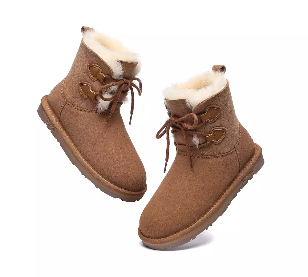 EVERAU Lace-Up Sheepskin Boots Women Short Stark