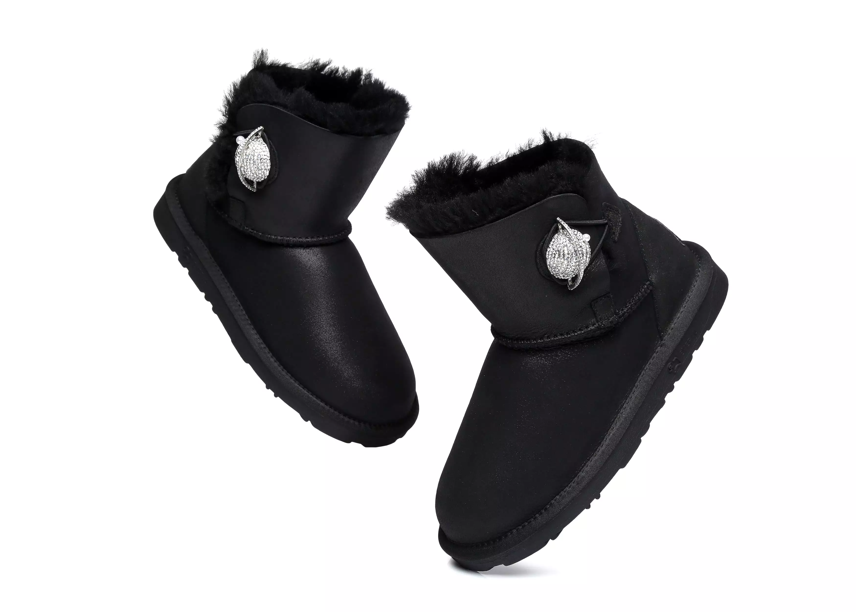 EVERAU Mini Metallic Single Button Sheepskin Boots Women Jupiter