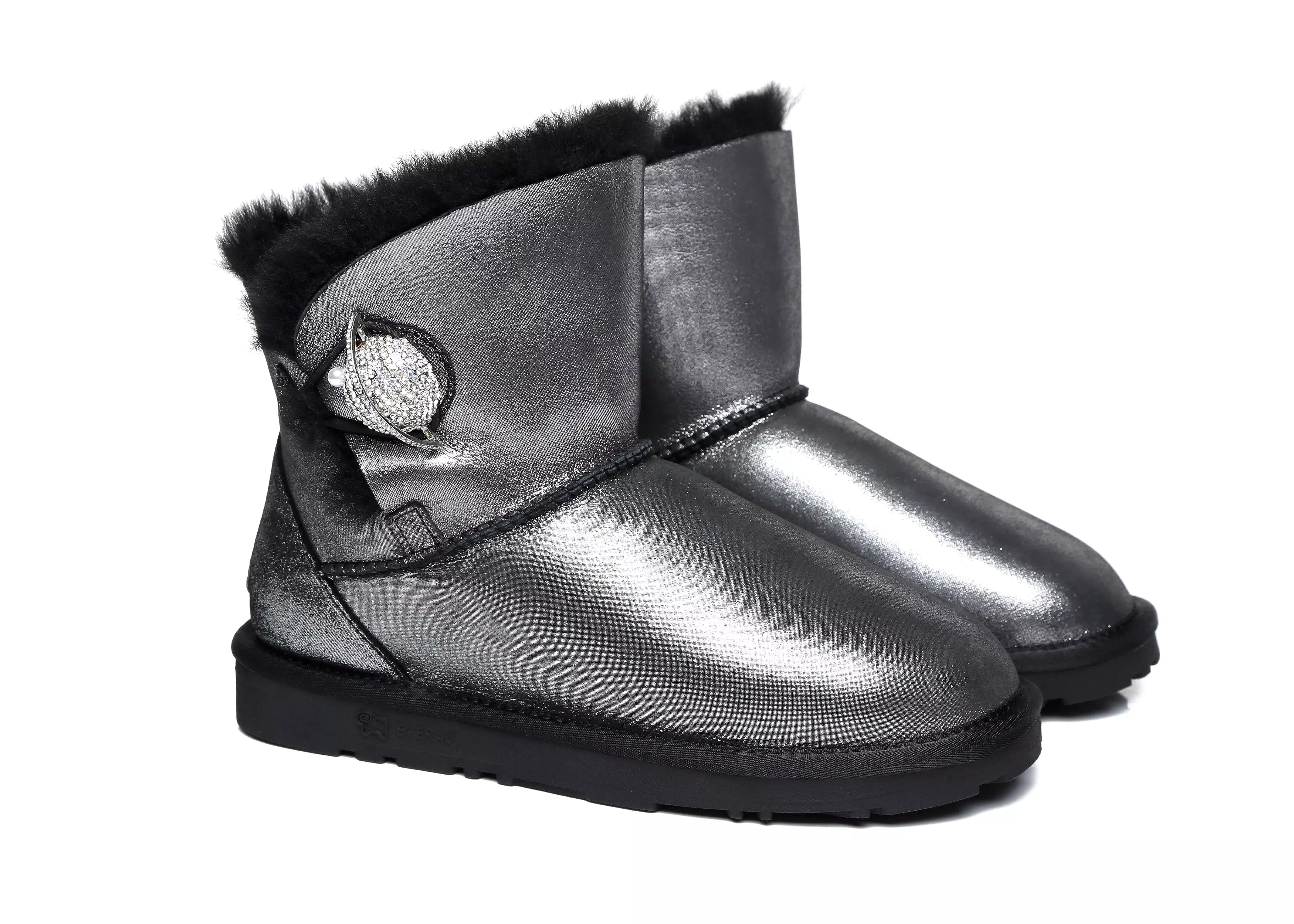 EVERAU Mini Metallic Single Button Sheepskin Boots Women Jupiter