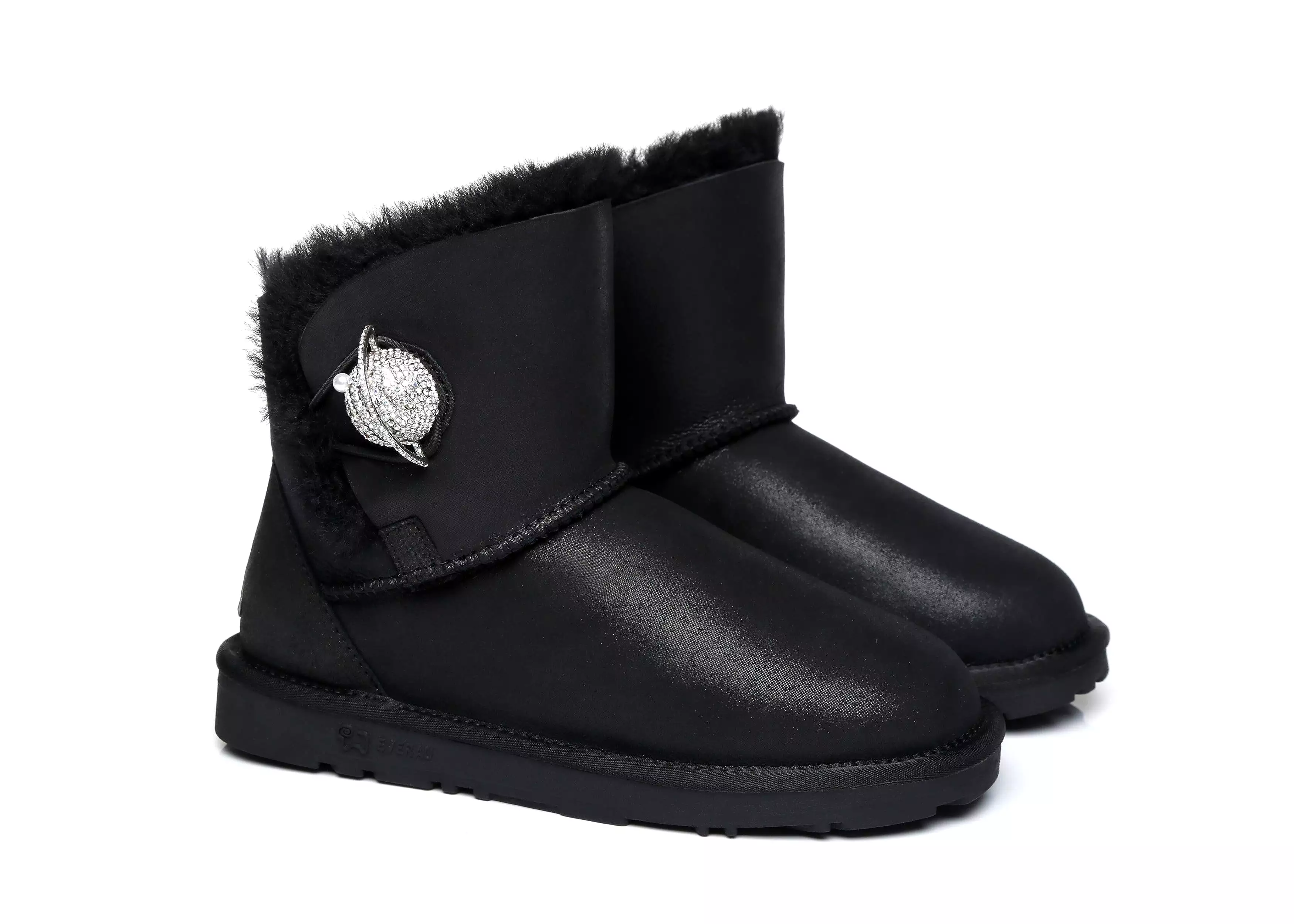 EVERAU Mini Metallic Single Button Sheepskin Boots Women Jupiter