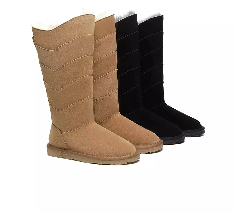 EVERAU Premium Australian Sheepskin Knee High Zipper Boots Women Swanston 5 Panel