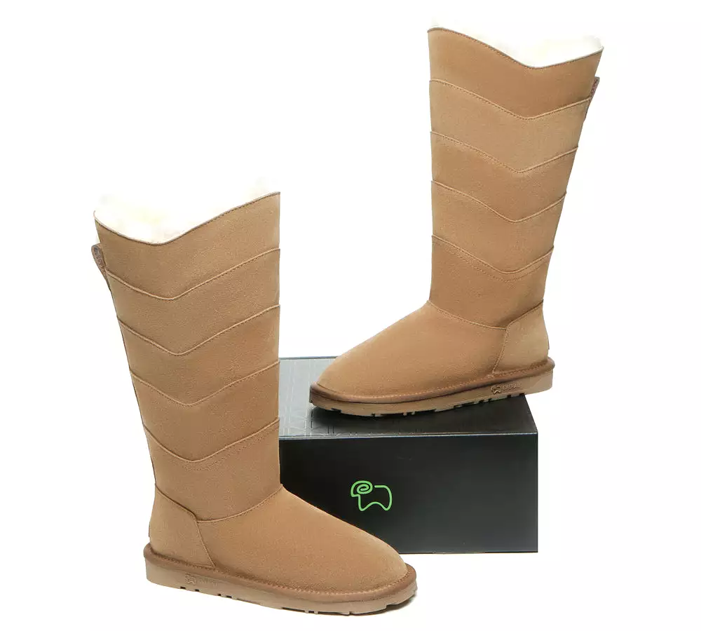 EVERAU Premium Australian Sheepskin Knee High Zipper Boots Women Swanston 5 Panel