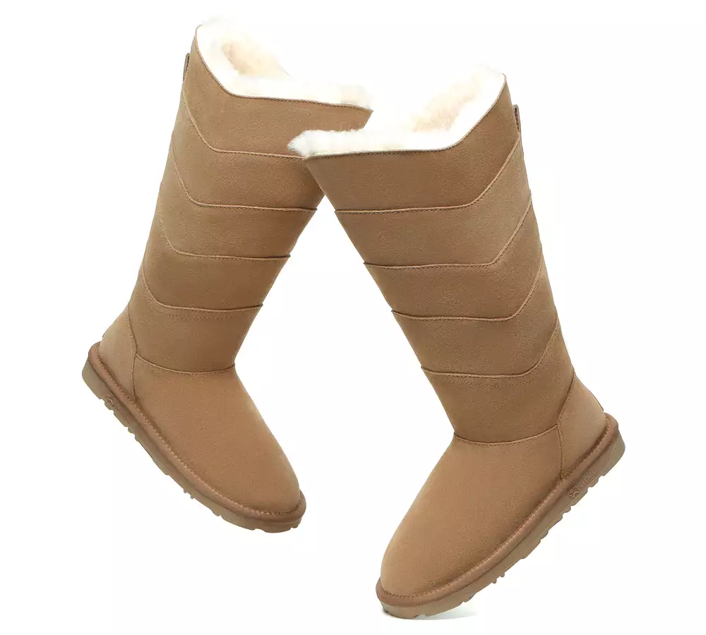 EVERAU Premium Australian Sheepskin Knee High Zipper Boots Women Swanston 5 Panel