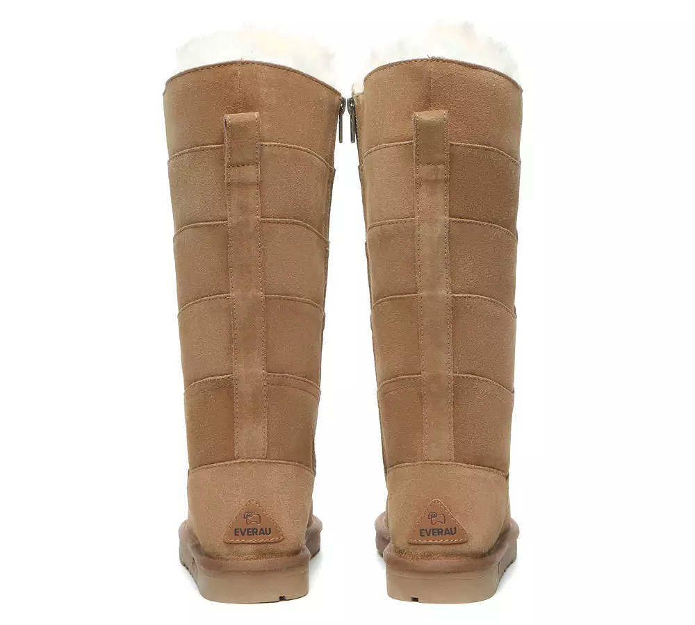 EVERAU Premium Australian Sheepskin Knee High Zipper Boots Women Swanston 5 Panel