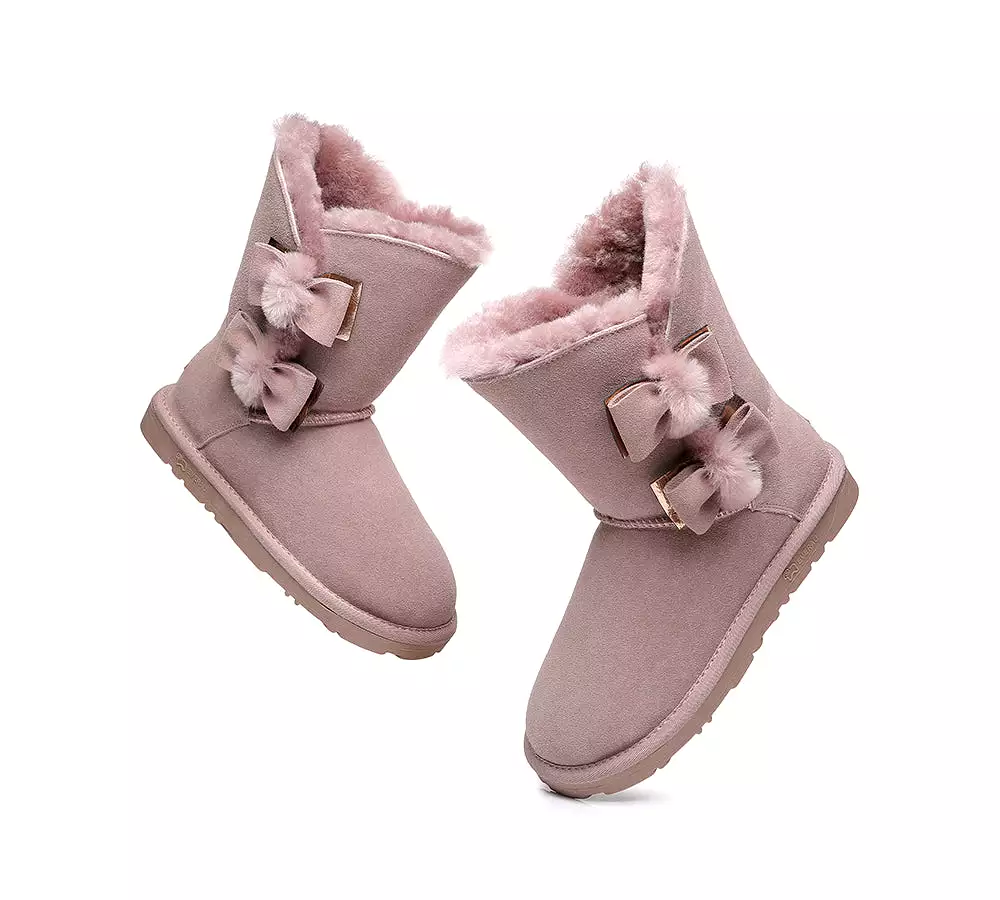 EVERAU Sheepskin Double Bow Boots Women Eira