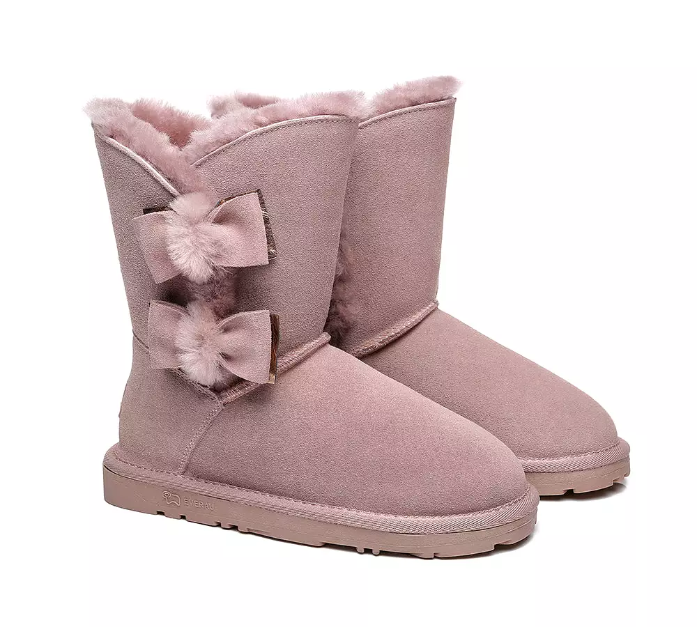 EVERAU Sheepskin Double Bow Boots Women Eira