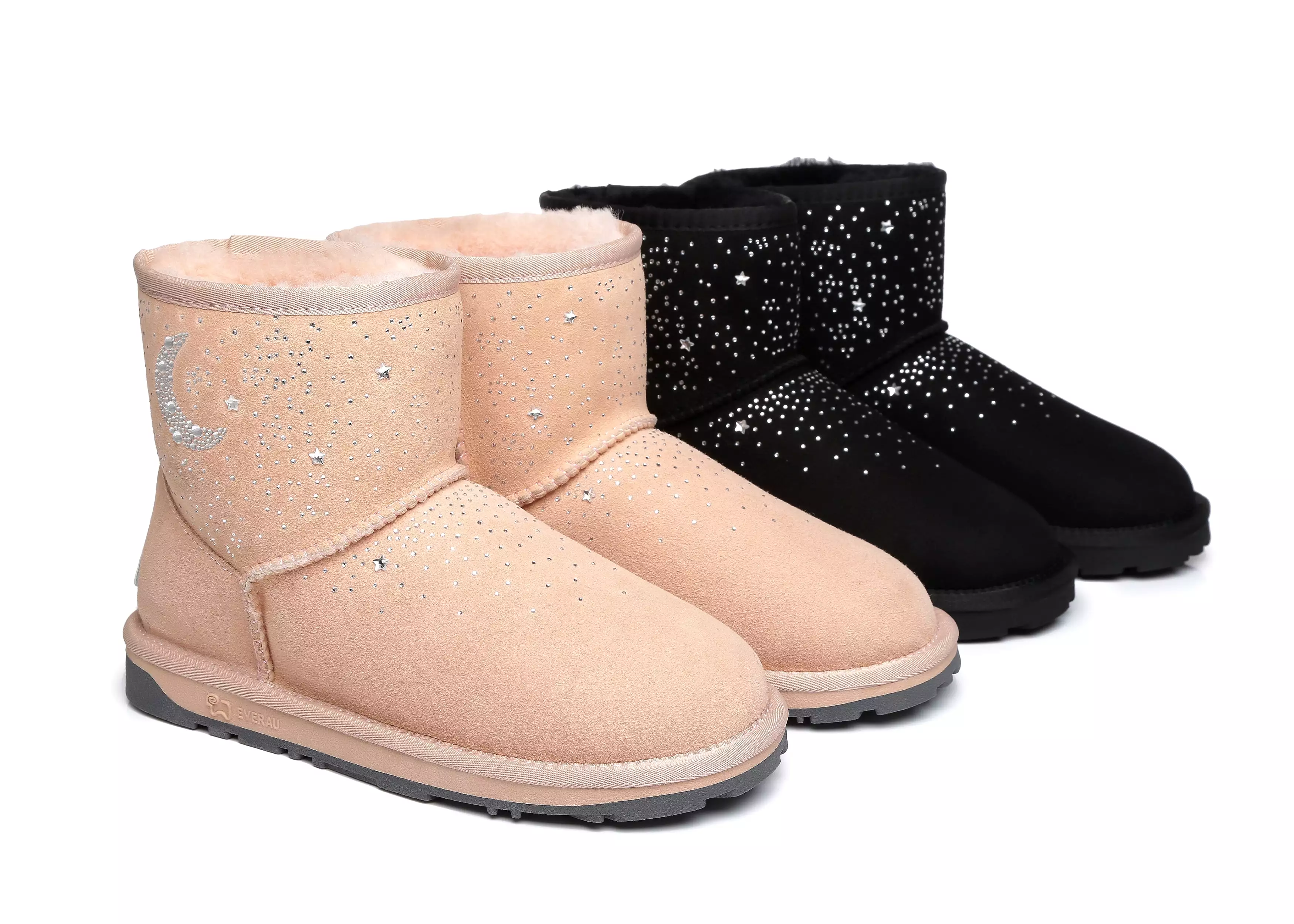 EVERAU Stud Diamond Mini Sheepskin Boots Women Mercury