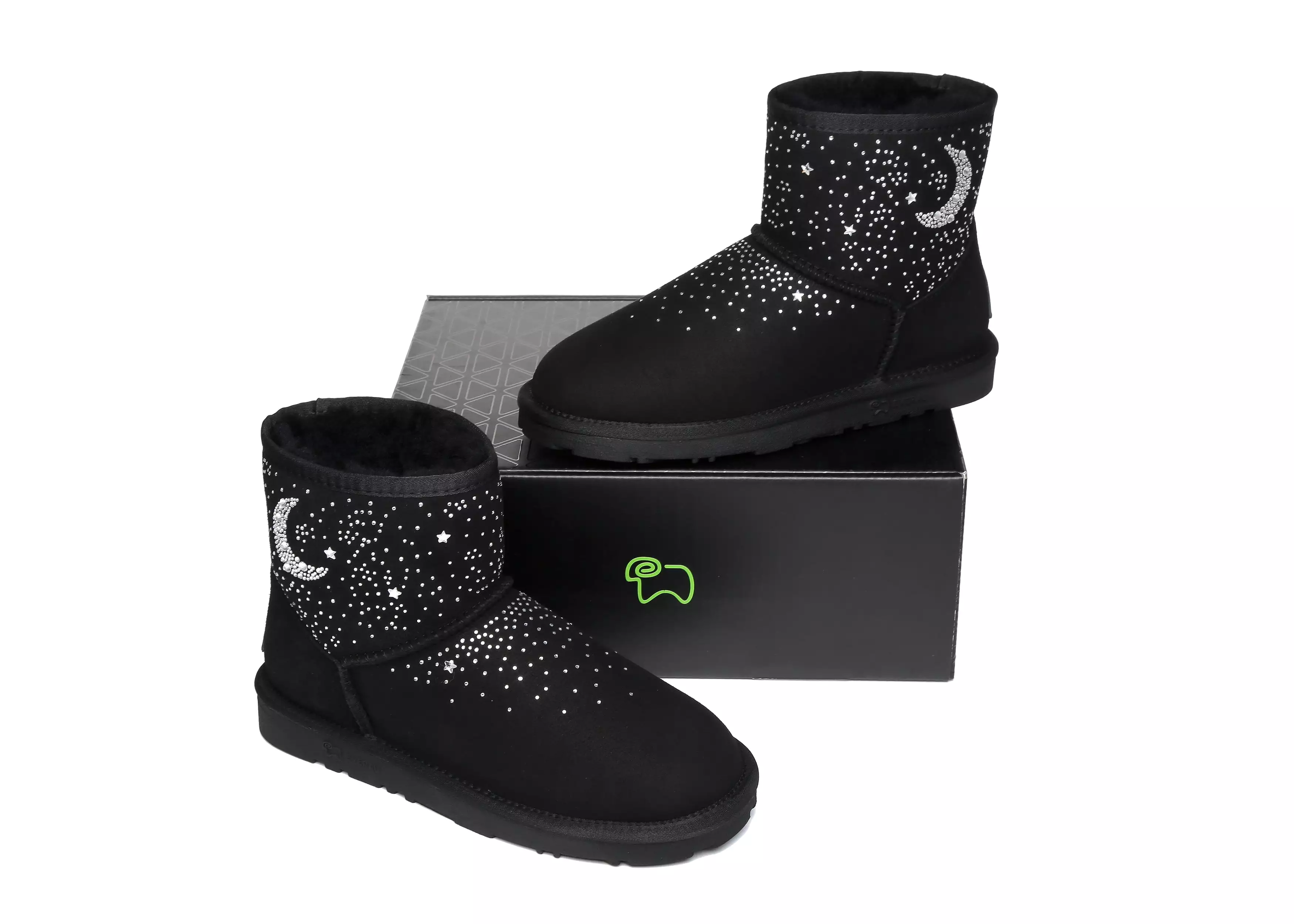 EVERAU Stud Diamond Mini Sheepskin Boots Women Mercury