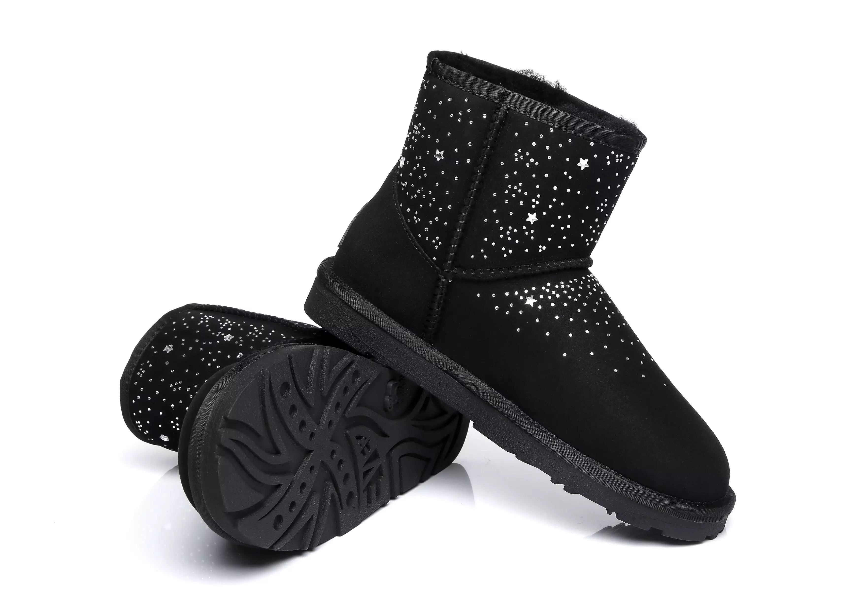 EVERAU Stud Diamond Mini Sheepskin Boots Women Mercury