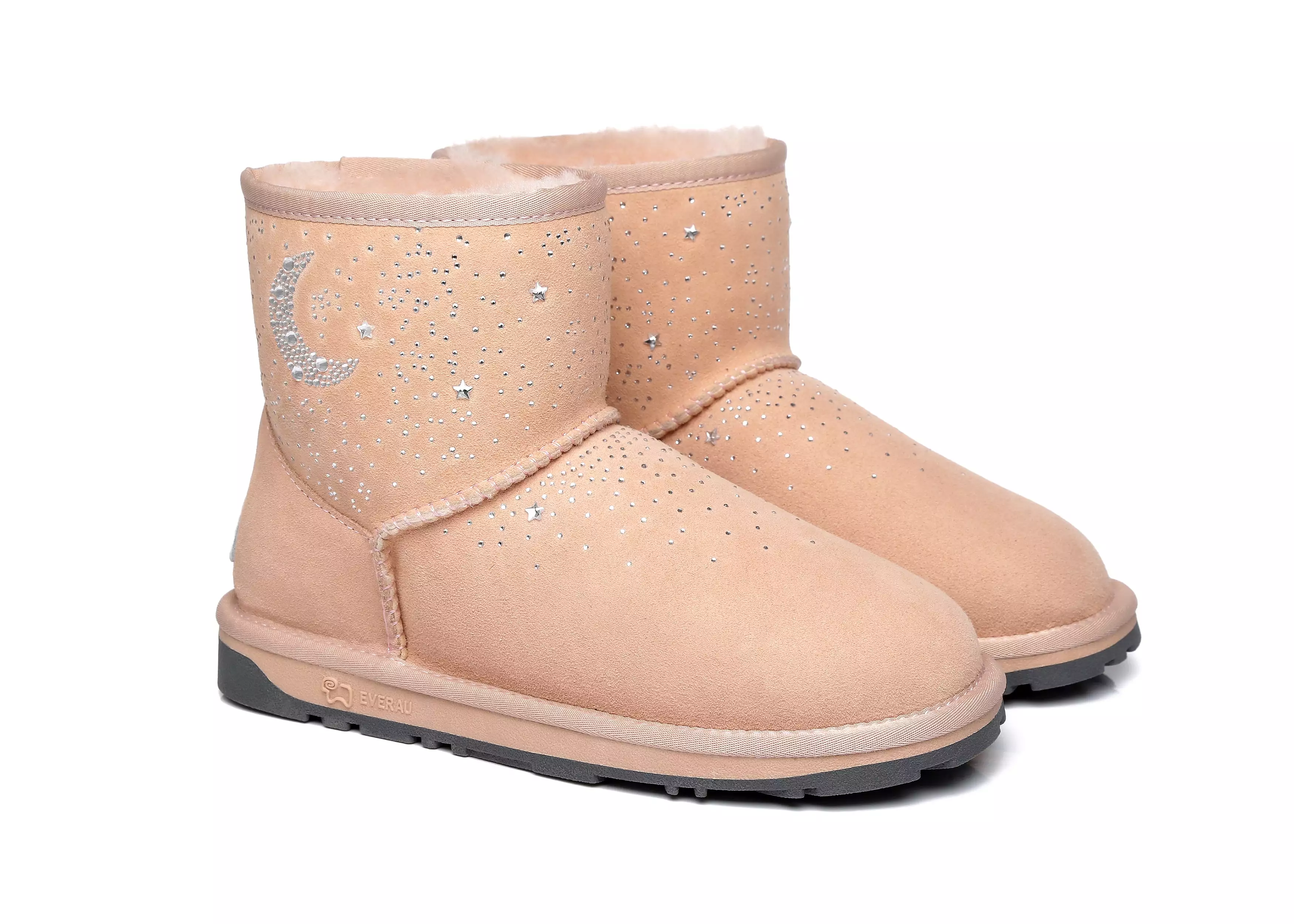 EVERAU Stud Diamond Mini Sheepskin Boots Women Mercury