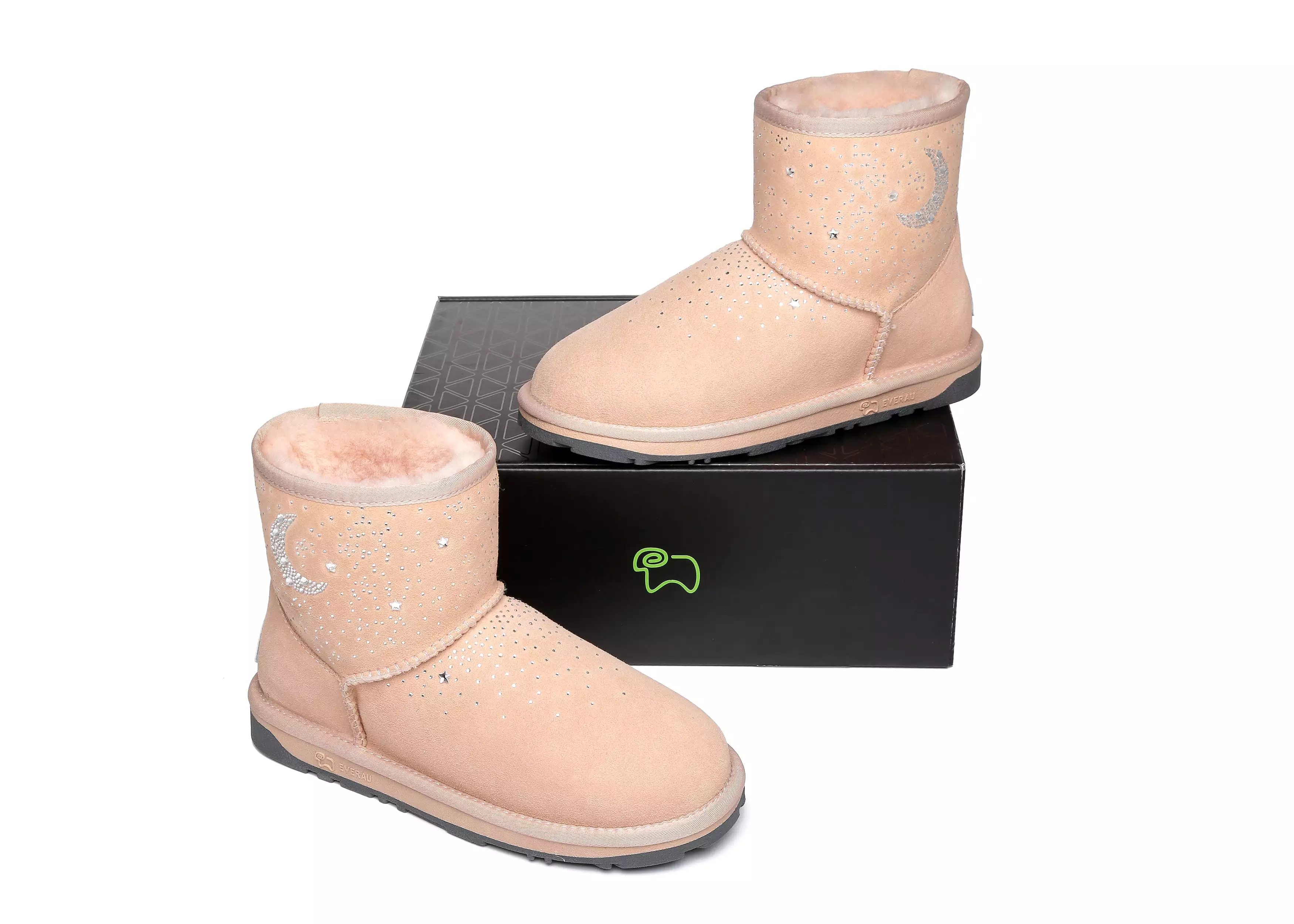 EVERAU Stud Diamond Mini Sheepskin Boots Women Mercury