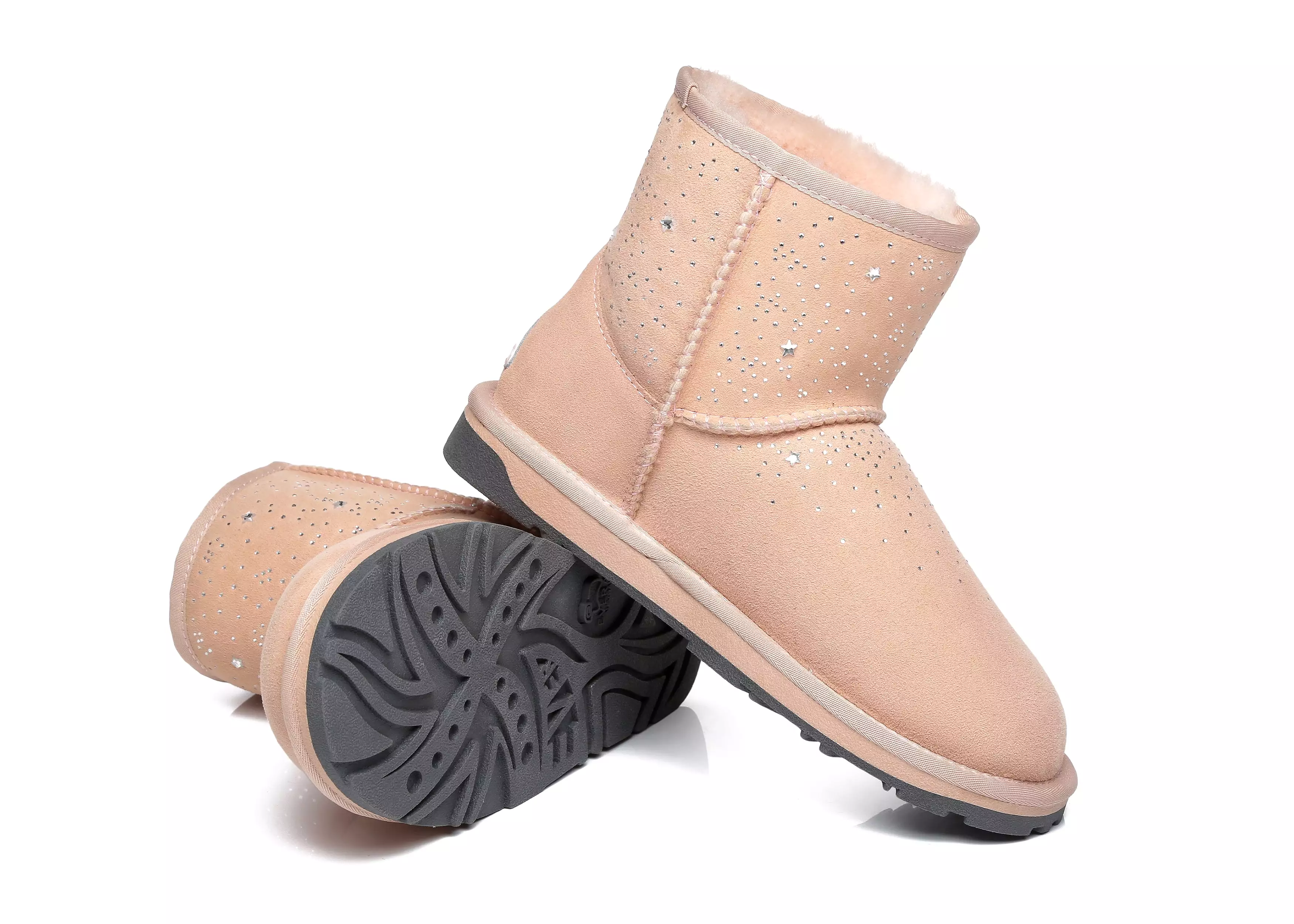 EVERAU Stud Diamond Mini Sheepskin Boots Women Mercury