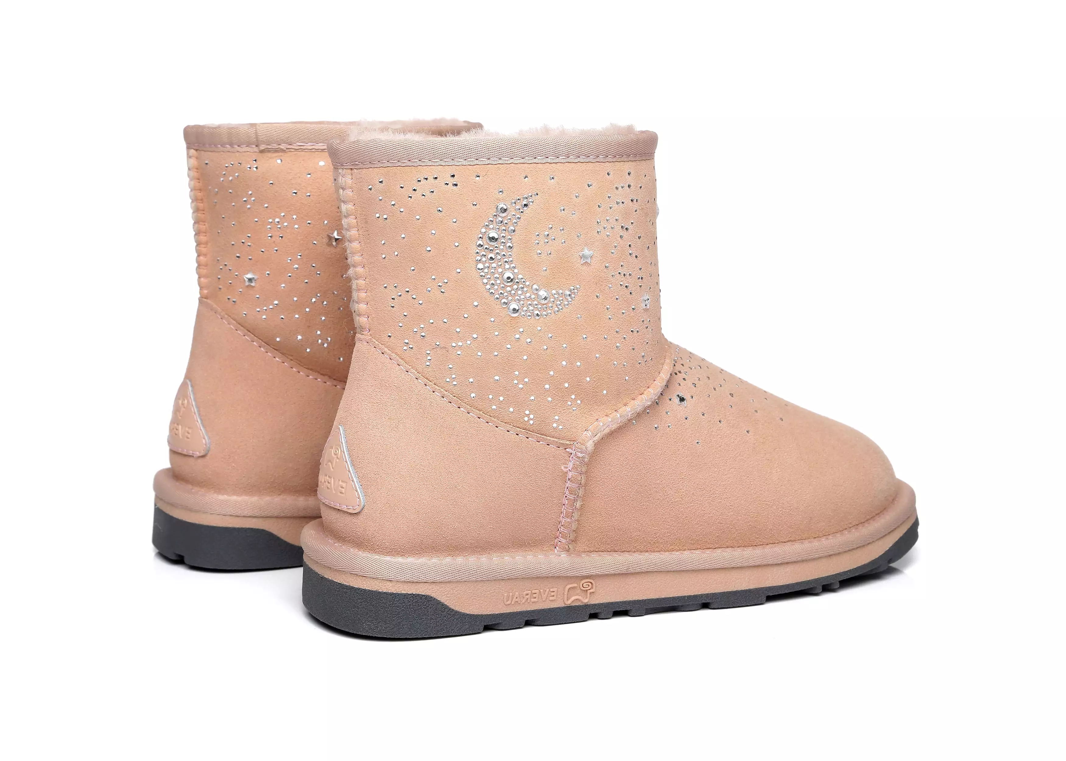 EVERAU Stud Diamond Mini Sheepskin Boots Women Mercury