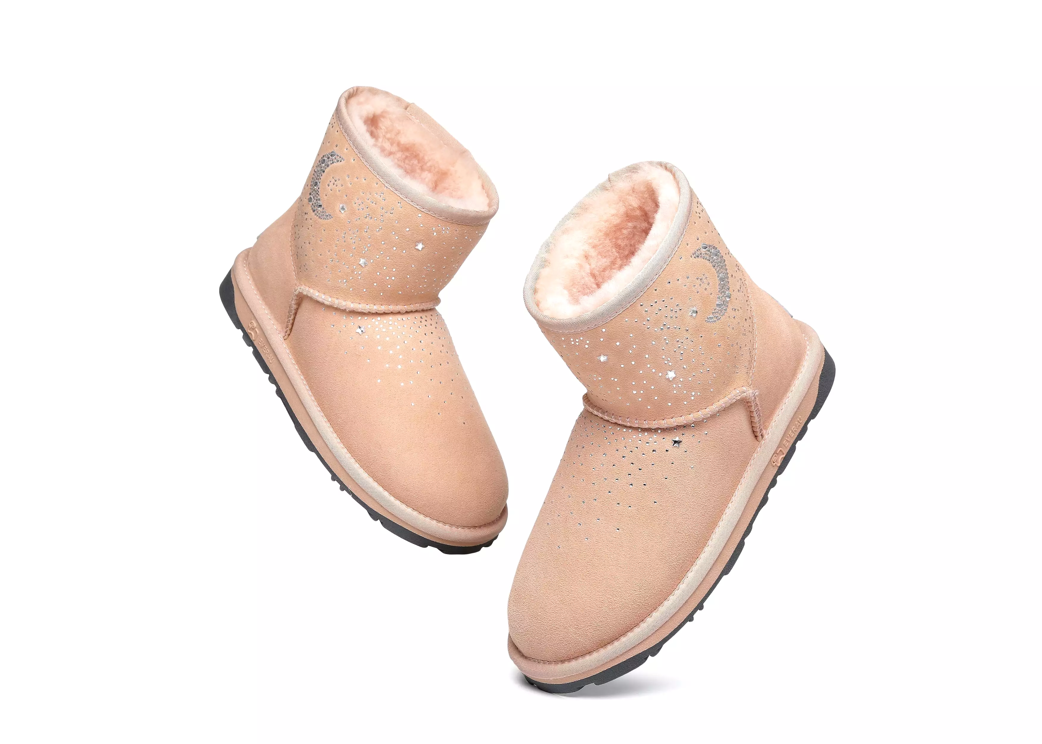 EVERAU Stud Diamond Mini Sheepskin Boots Women Mercury