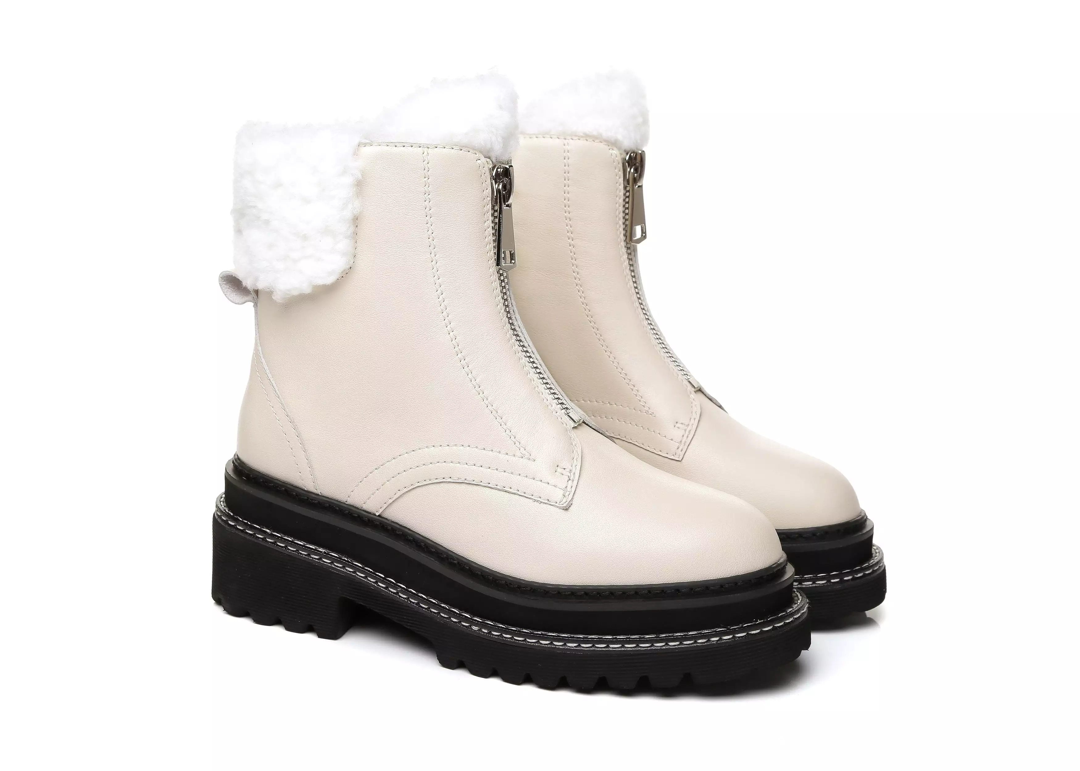 EVERAU Zip Up Chunky Boots Women Harley