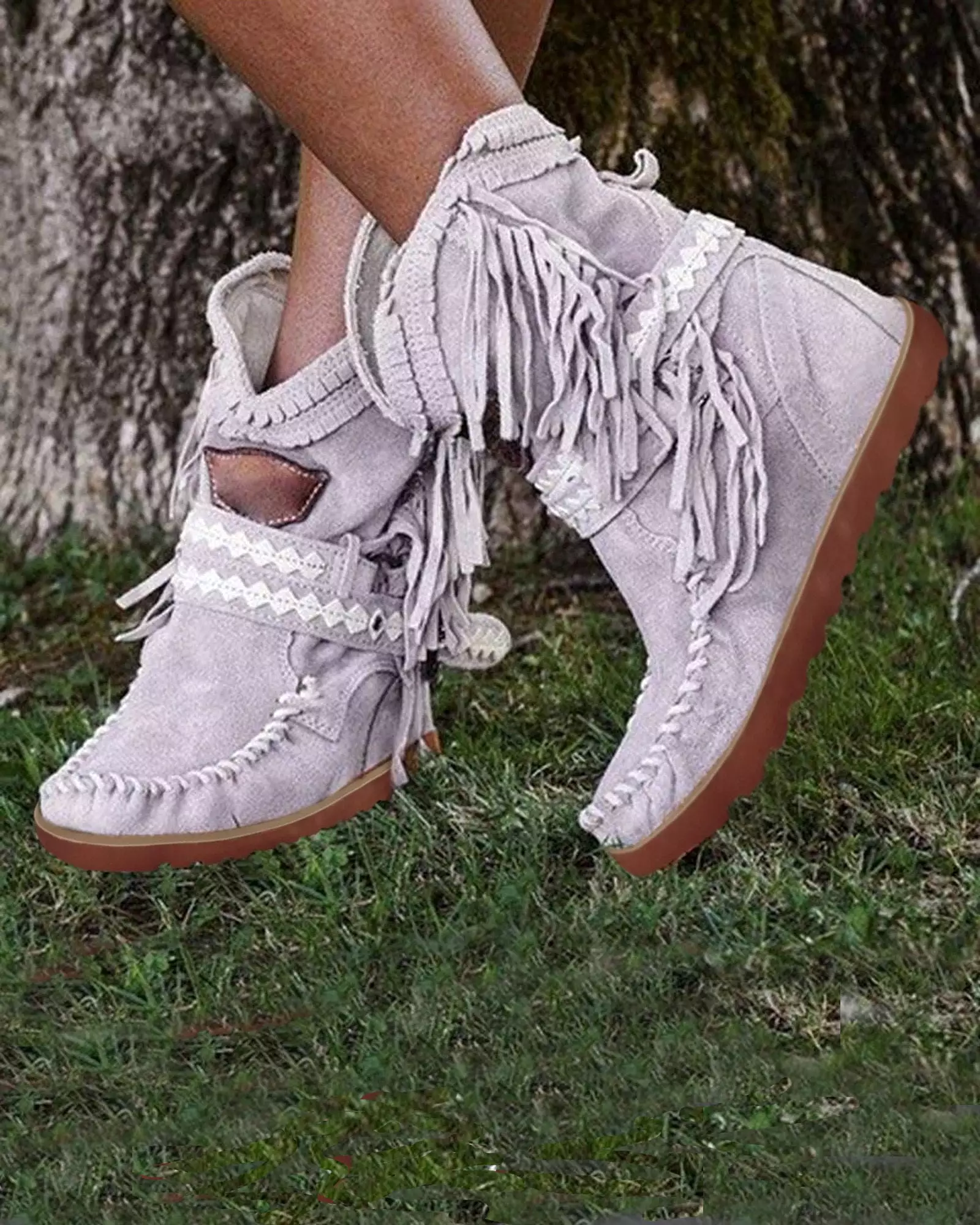 Fashion Retro Womens Boots Shoes Flats Platform Tassel Boots Cowboy Boots