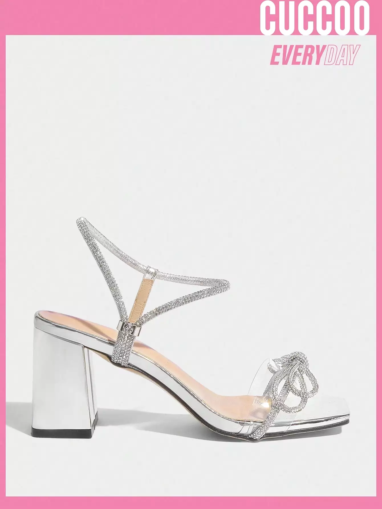 Fashionable Silver Metallic Butterfly & Rhinestone Decor High Heel Sandals For Women For Spring And Summer