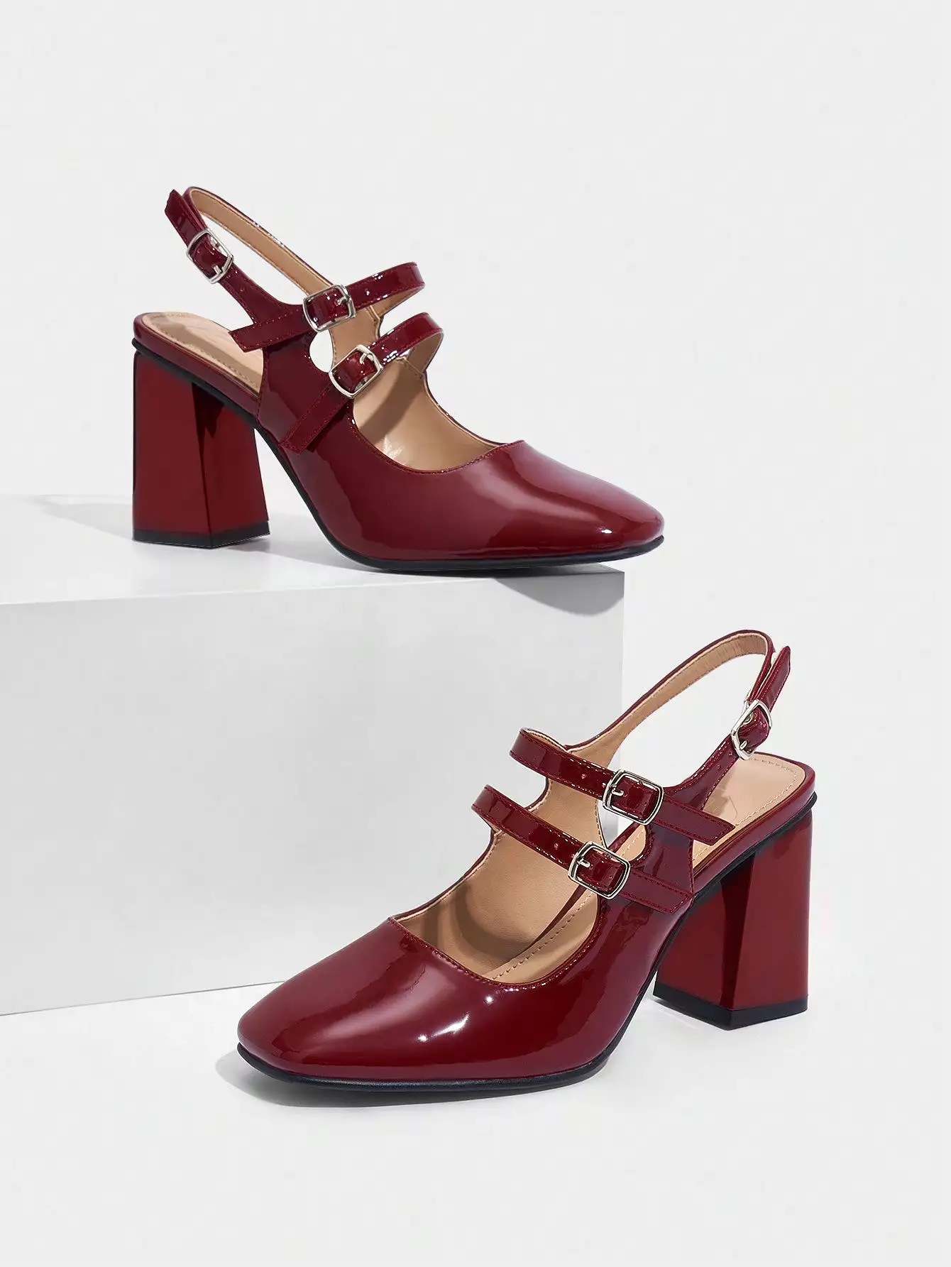 Fashionable Wine Red Mary Jane Style Pointed Toe High Heel Pumps With Ankle Strap, Women Shoes For Spring And Summer