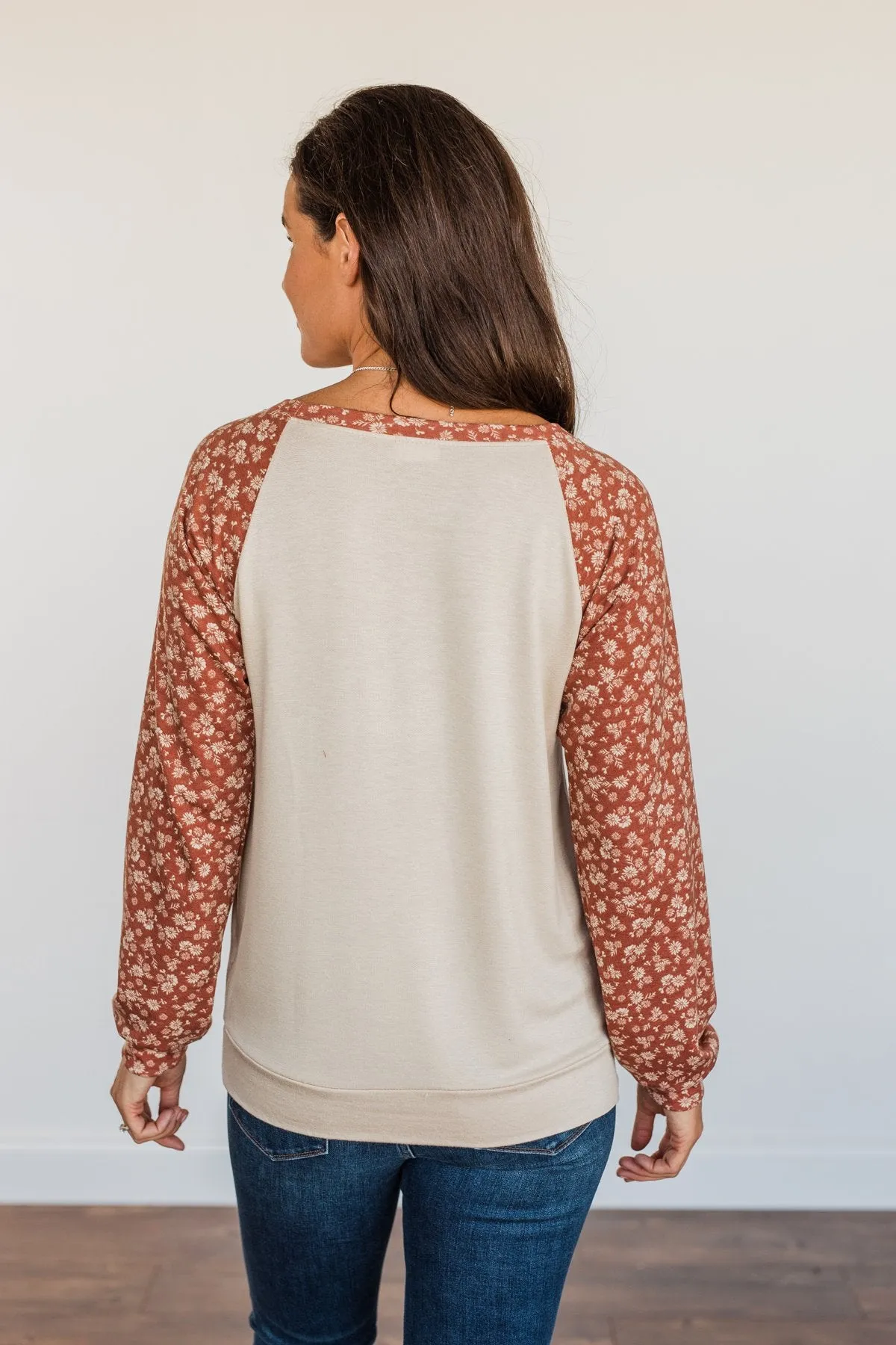 Feeling Cute Floral Long Sleeve Top- Oatmeal & Clay