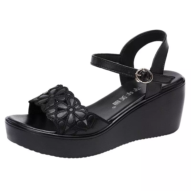 Floral Cut-out Wedge Sandal Shoes