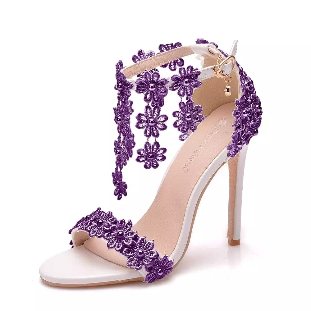 Floral Lace Strap Heels Sandals