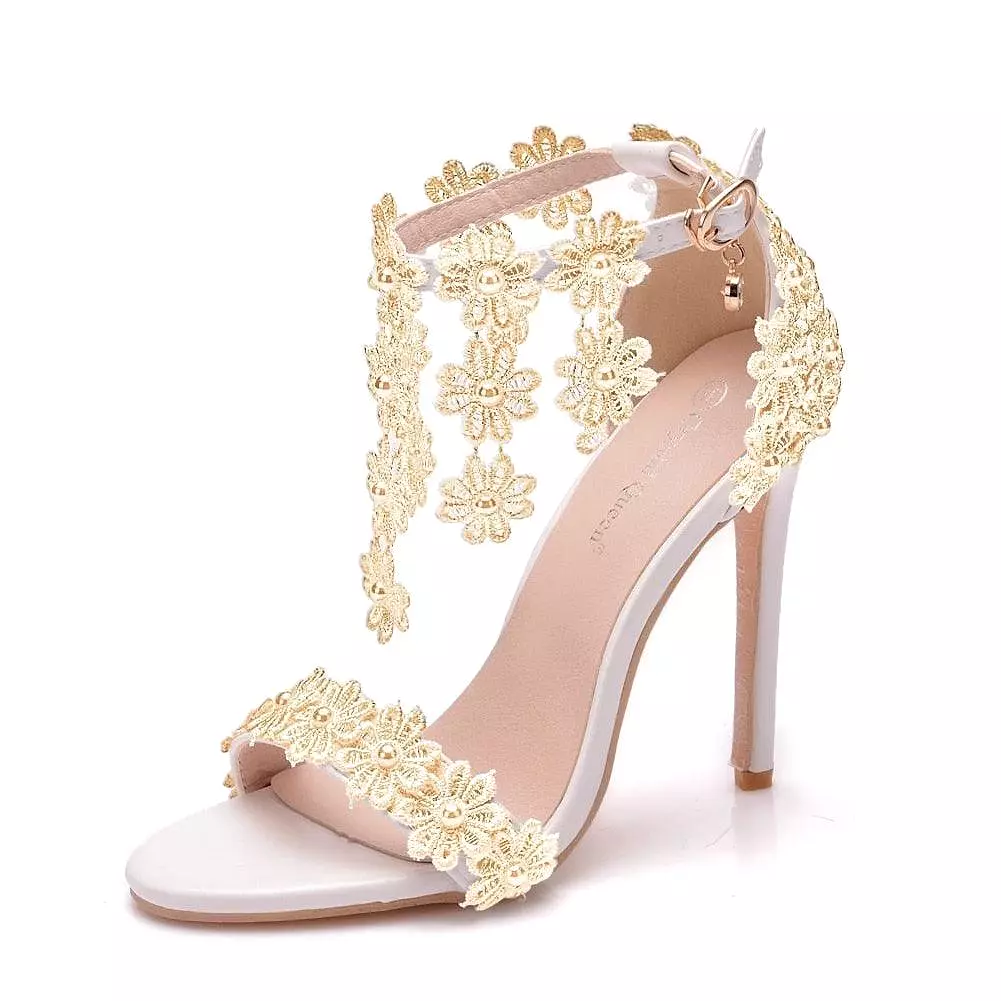 Floral Lace Strap Heels Sandals