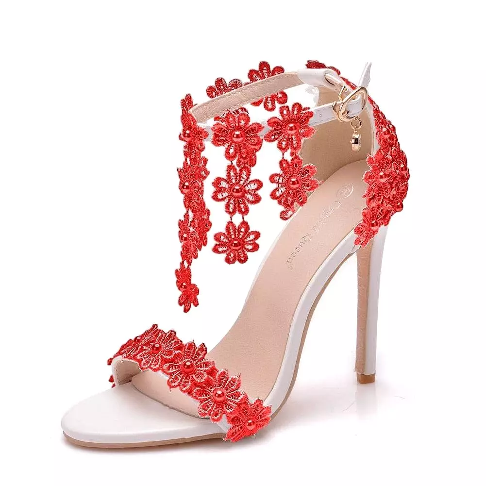 Floral Lace Strap Heels Sandals