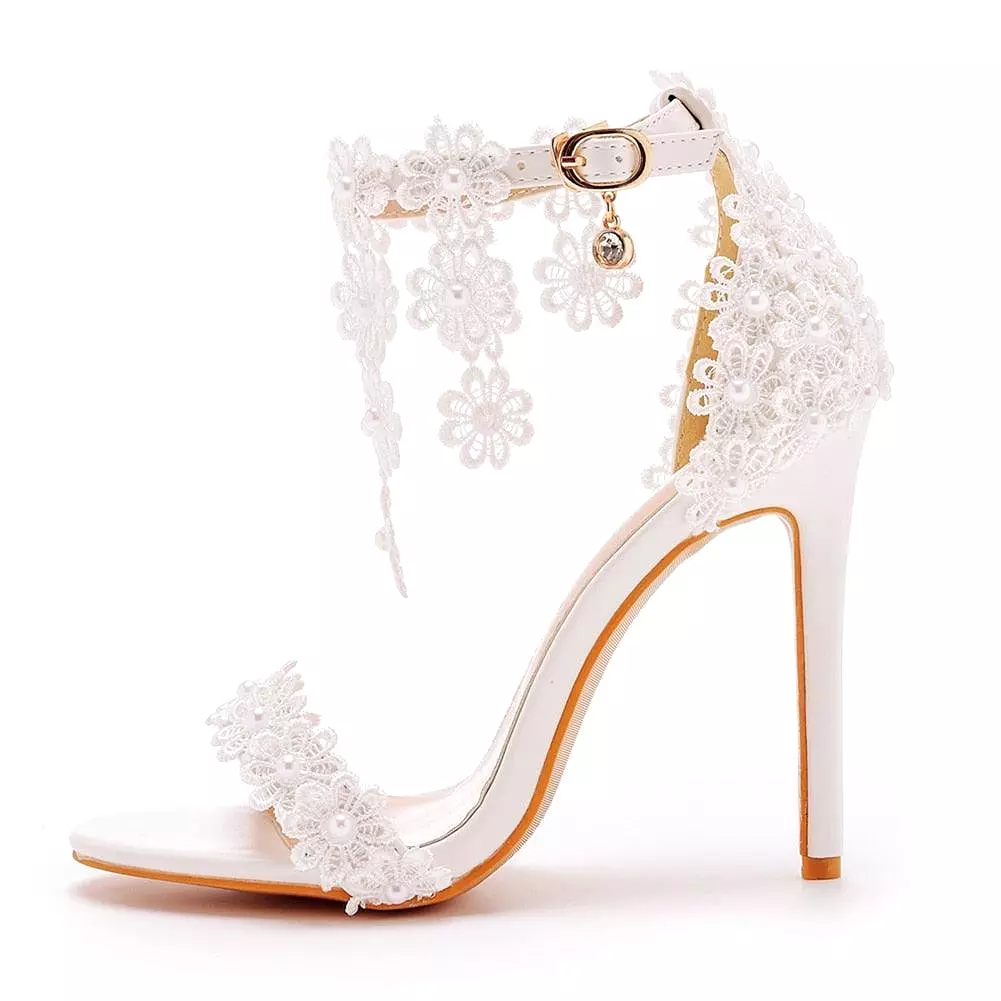 Floral Lace Strap Heels Sandals