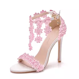 Floral Lace Strap Heels Sandals