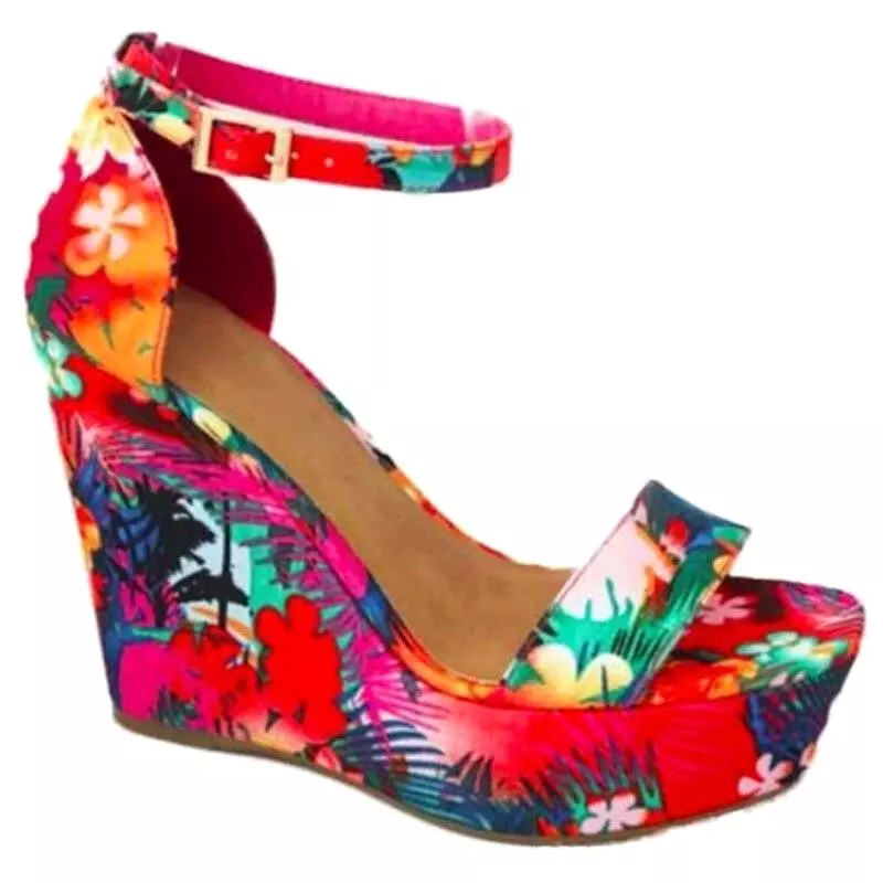 Floral Peep Toe Wedge Shoes