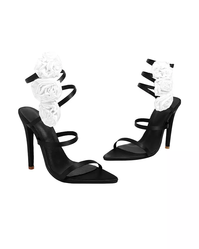 Flowers Wrap Around Strap Stiletto Heel Sandals