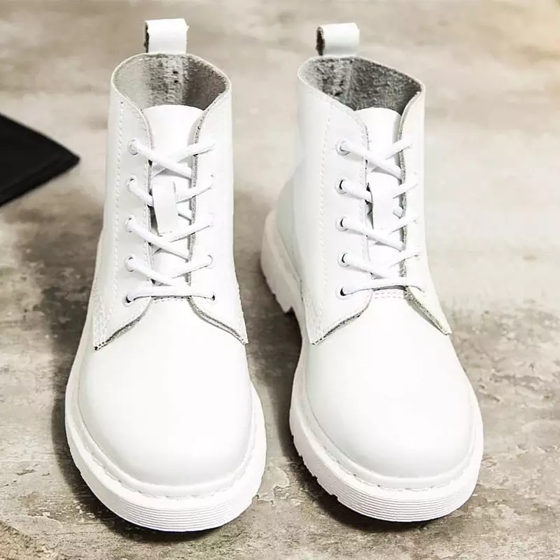 Genuine Leather Boots Women White Ankle Boots Motorcycle Boots Female Autumn Winter Shoes Woman Punk Botas Mujer 2021 Spring