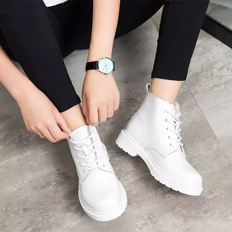 Genuine Leather Boots Women White Ankle Boots Motorcycle Boots Female Autumn Winter Shoes Woman Punk Botas Mujer 2021 Spring