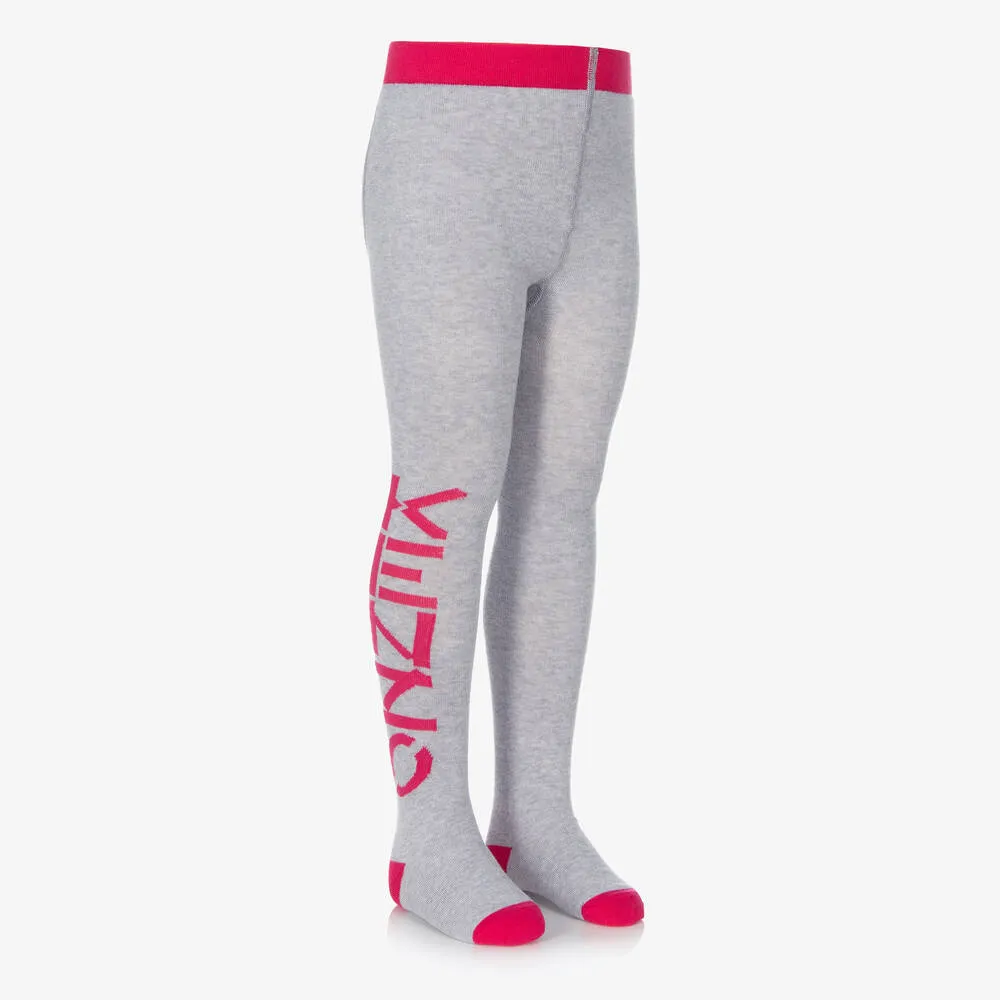 Girls Grey Cotton Logo Tights